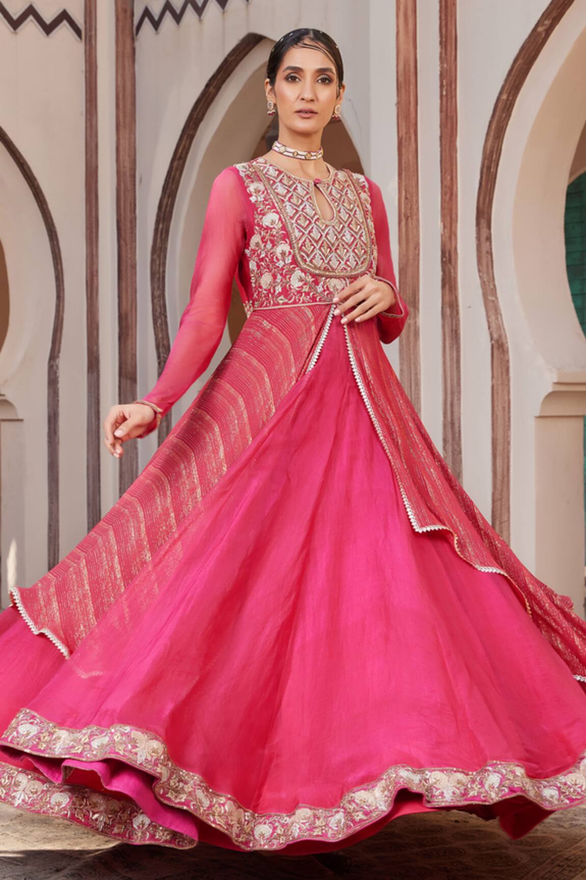 House Of Supriya Hand Embroidered Raw Silk Gown