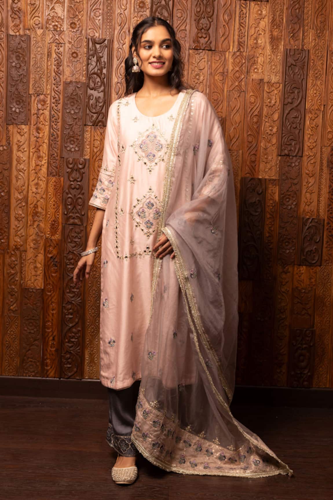 House Of Supriya Embroidered Silk Chanderi Kurta Set