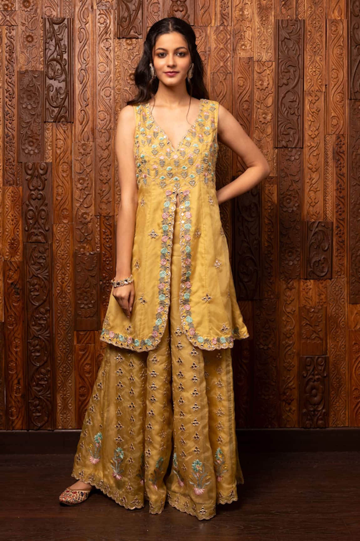 House Of Supriya Embroidered Slit Kurta & Sharara Set