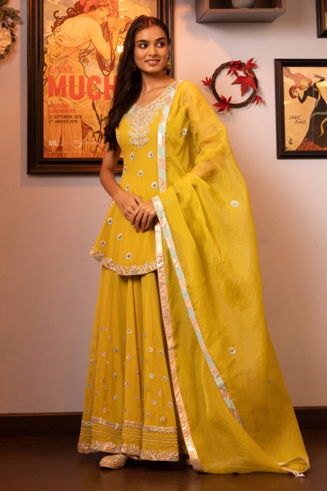 House Of Supriya Wildflower Bloom Embroidered Kurta Sharara Set 