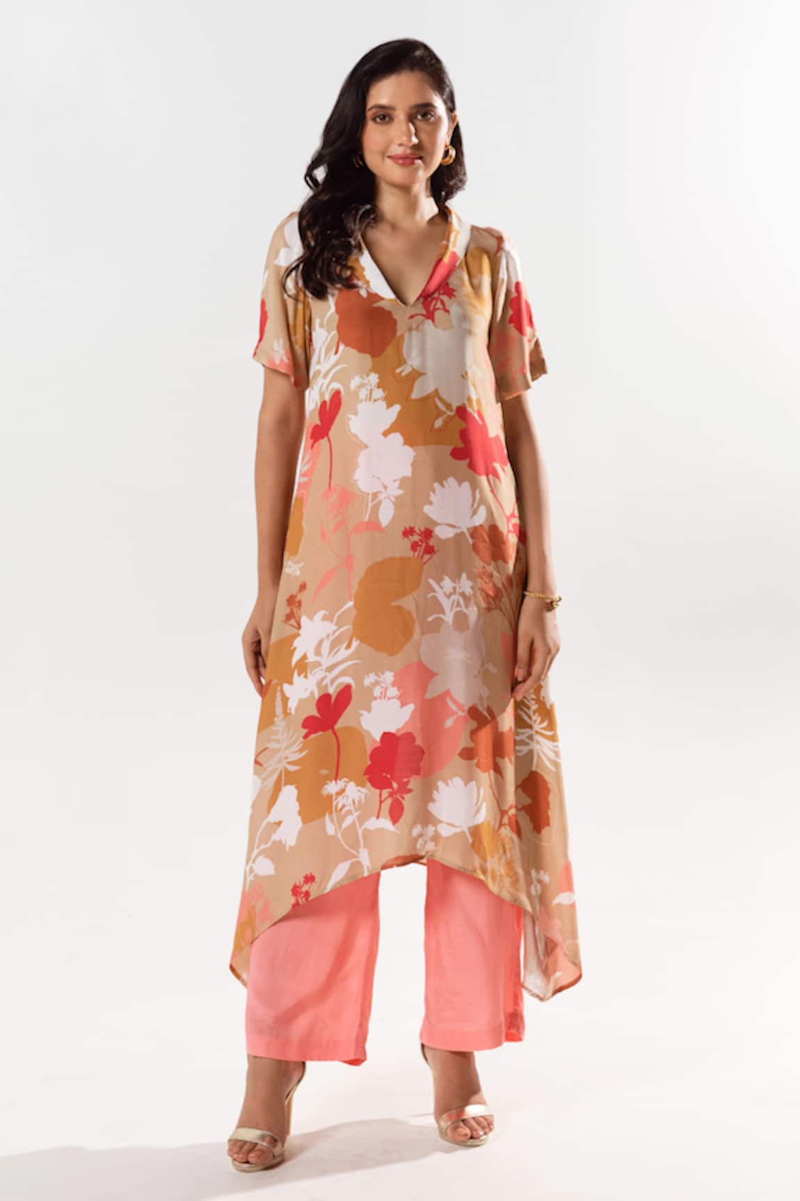 Aroop Shop India Miley Bloom Print Asymmetric Kurta With Pant 