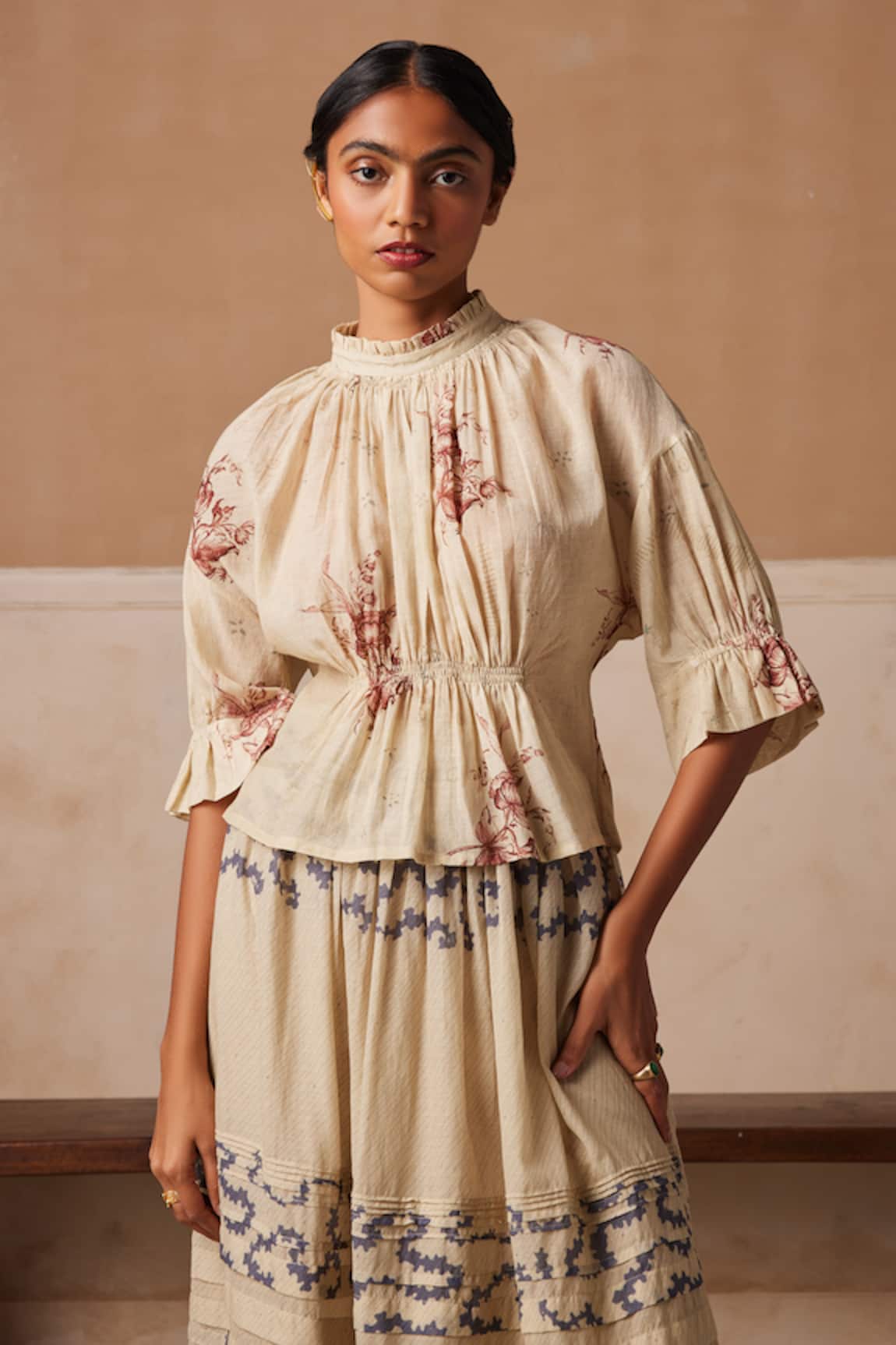 Cord Bella Peony Floral Block Print Top 