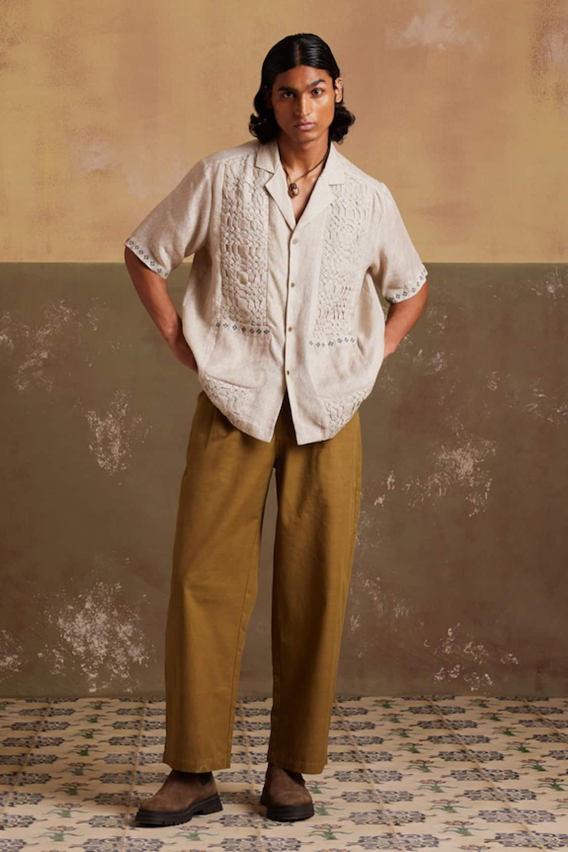 Cord Linen Abstract Textured Shirt