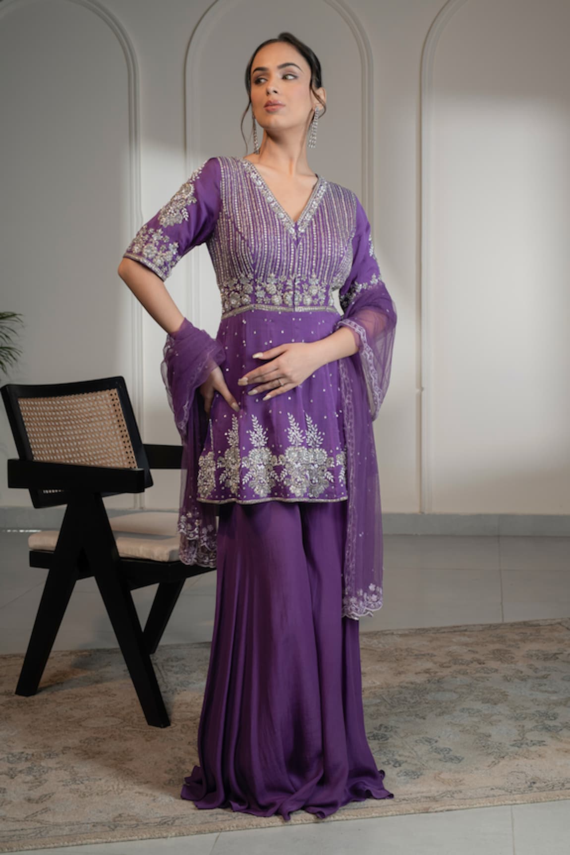 Saniya Sharma Swarovski Embellished Kurta Sharara Set