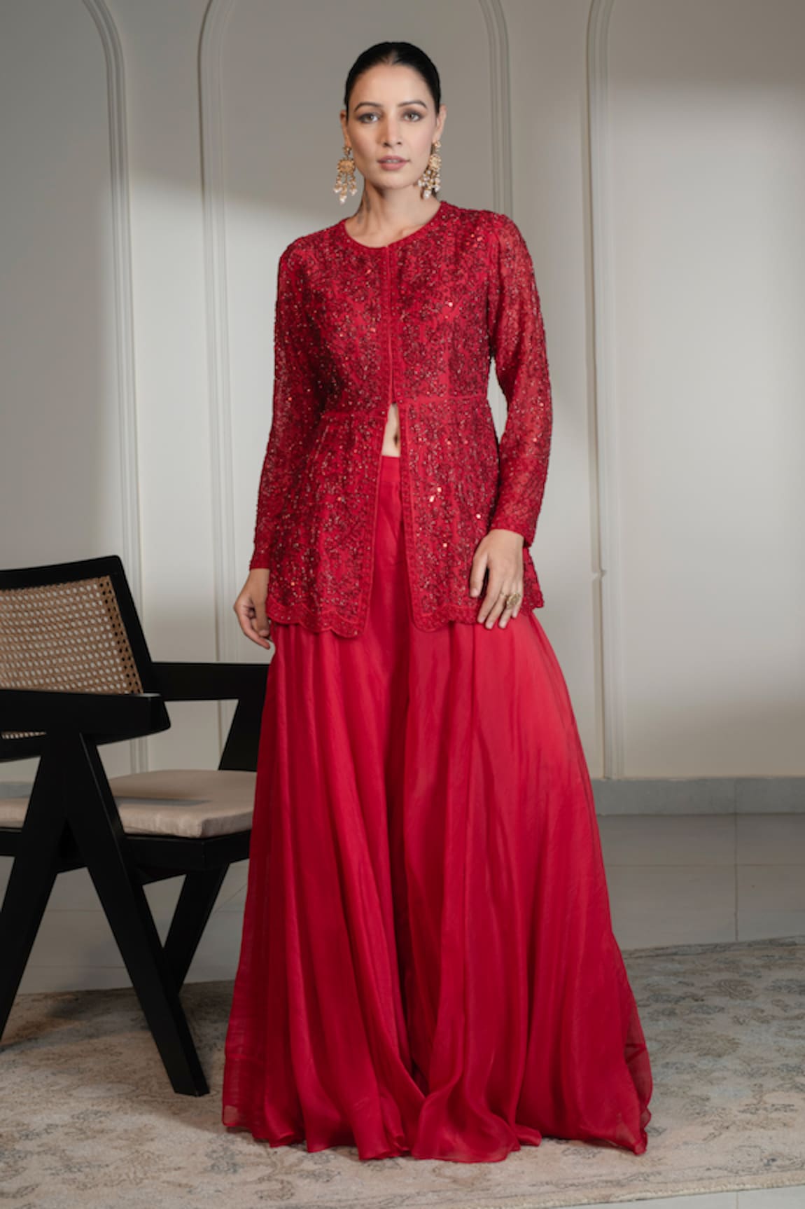 Saniya Sharma Tonal Cutdana Embellished Tunic With Sharara