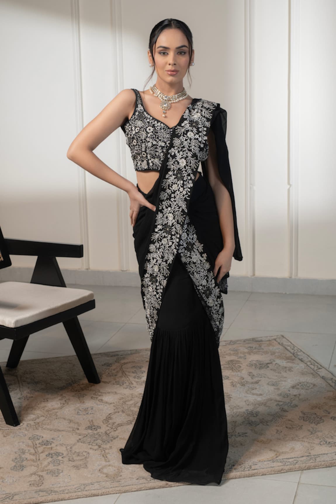 Saniya Sharma Pre-Draped Saree With Resham Embellished Blouse