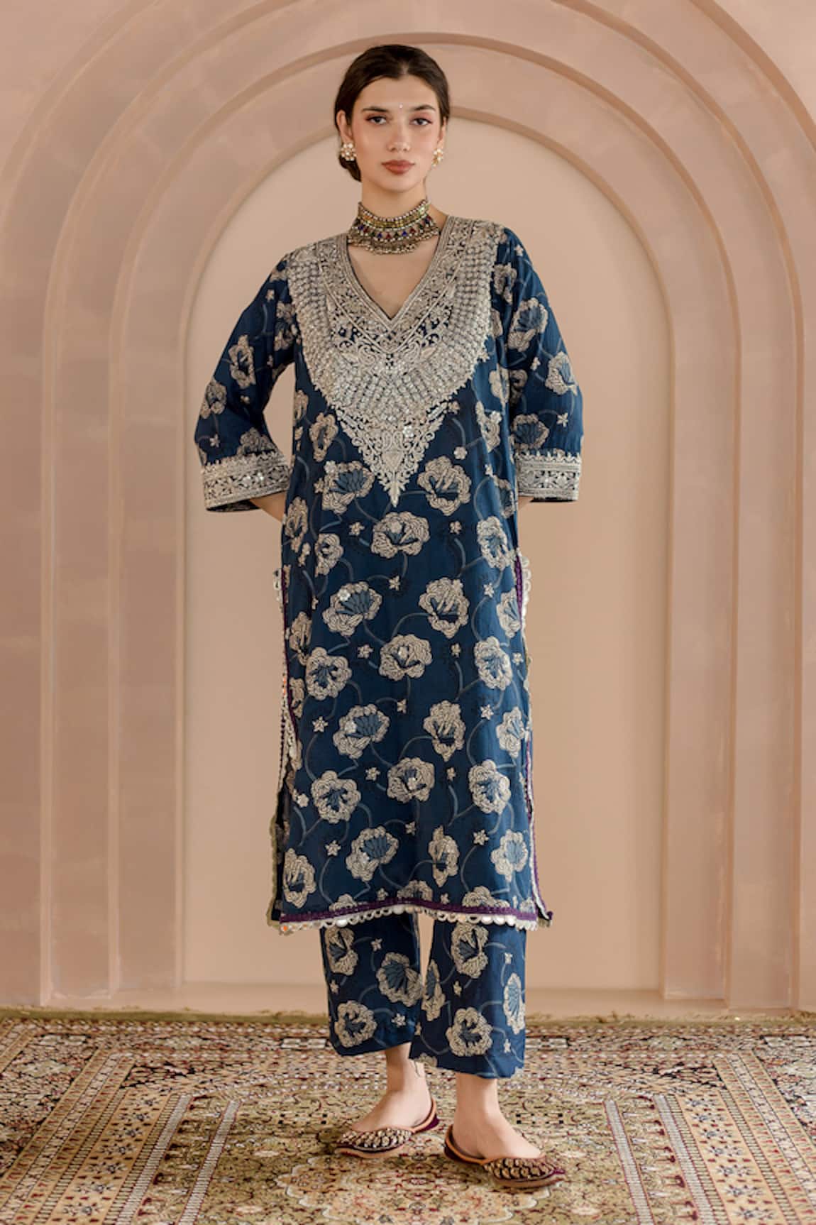 Gulabo Jaipur Neela Zardosi Embroidered Kurta & Pant Set 