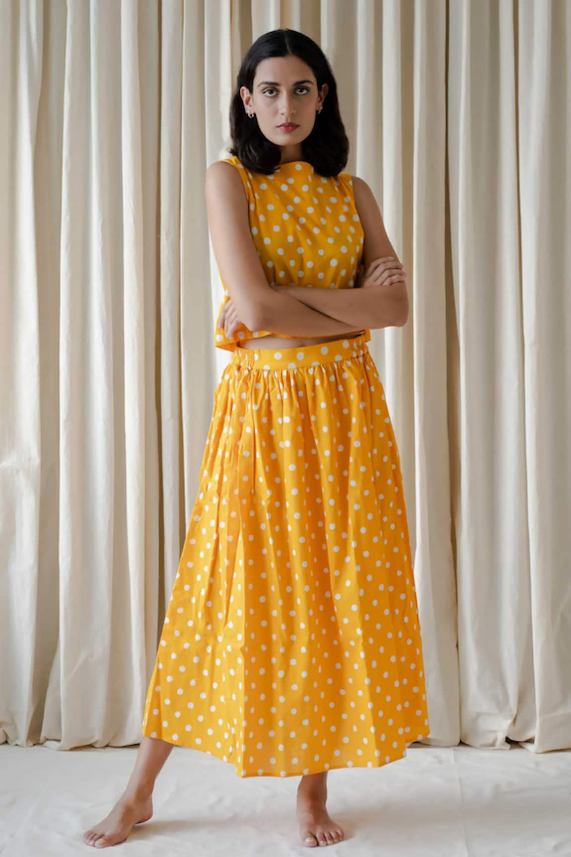 Vanaras Aurora Polka Dot Print Gathered Skirt