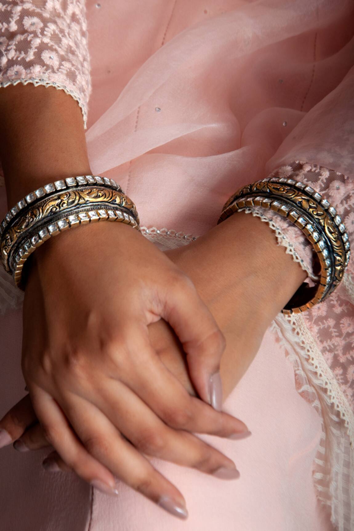 Neeta Boochra Kundan Embellished carved Bangle - Single Pc