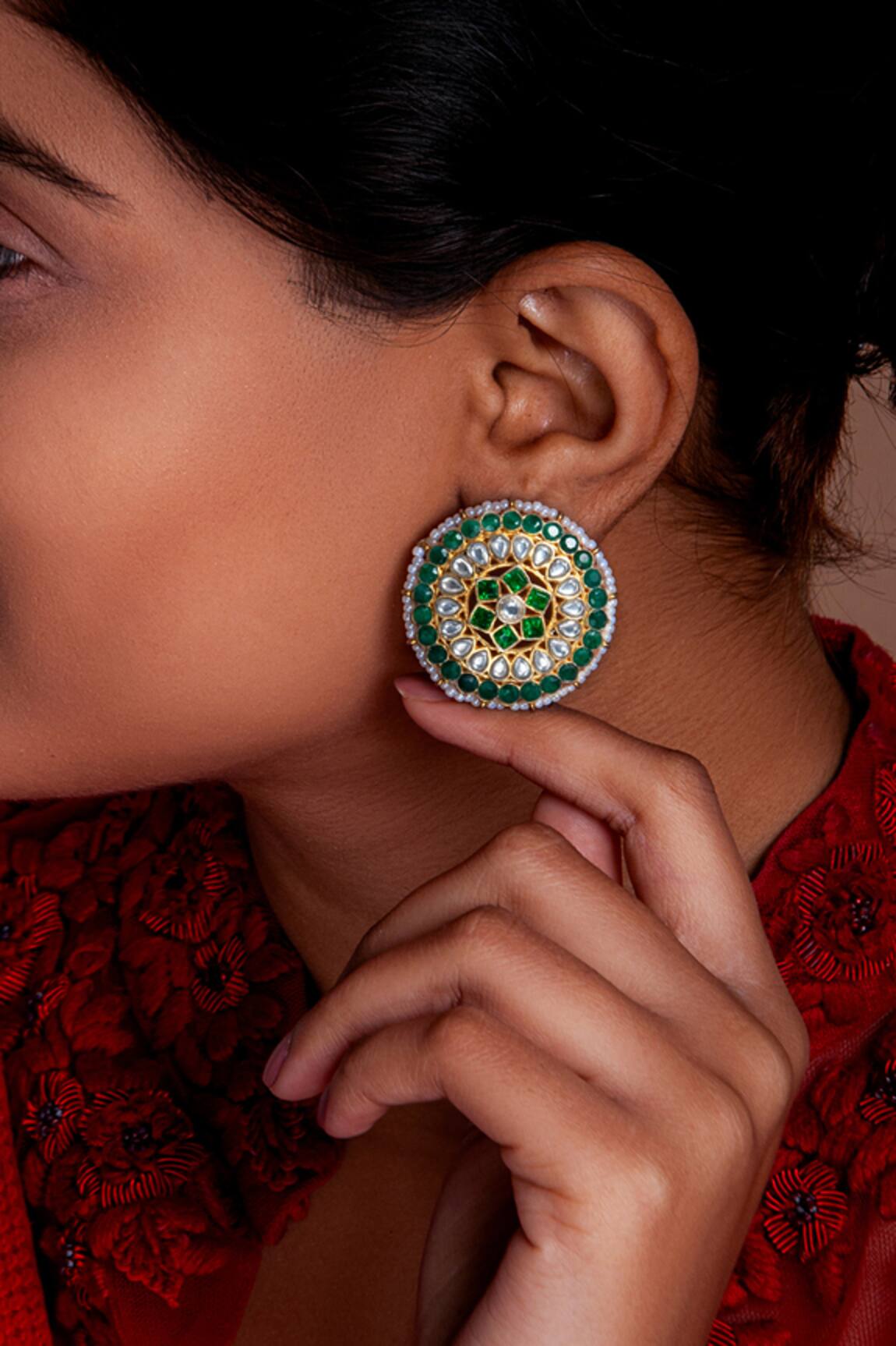 Neeta Boochra Onyx & Kundan Embellished Earrings