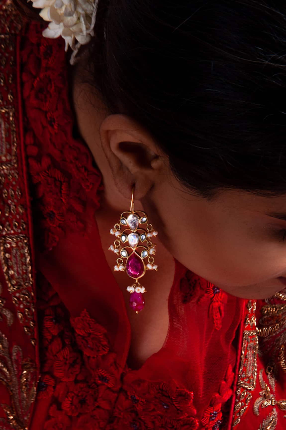 Neeta Boochra Carved Kundan Embellished Earrings 