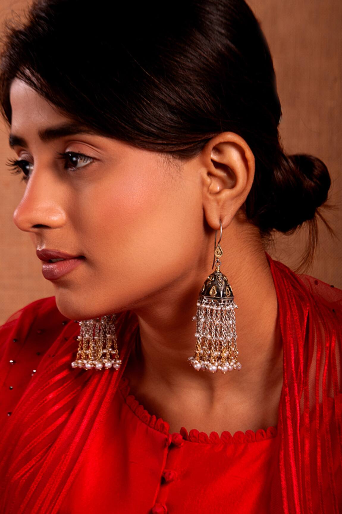 Neeta Boochra Pearl Embellished Jhumkas