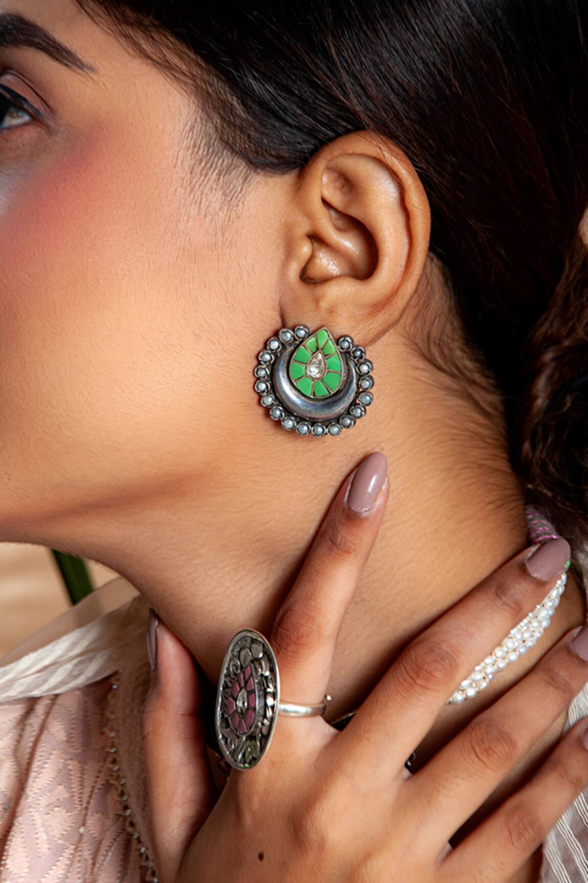 Neeta Boochra Crescent Moon Shaped Earrings