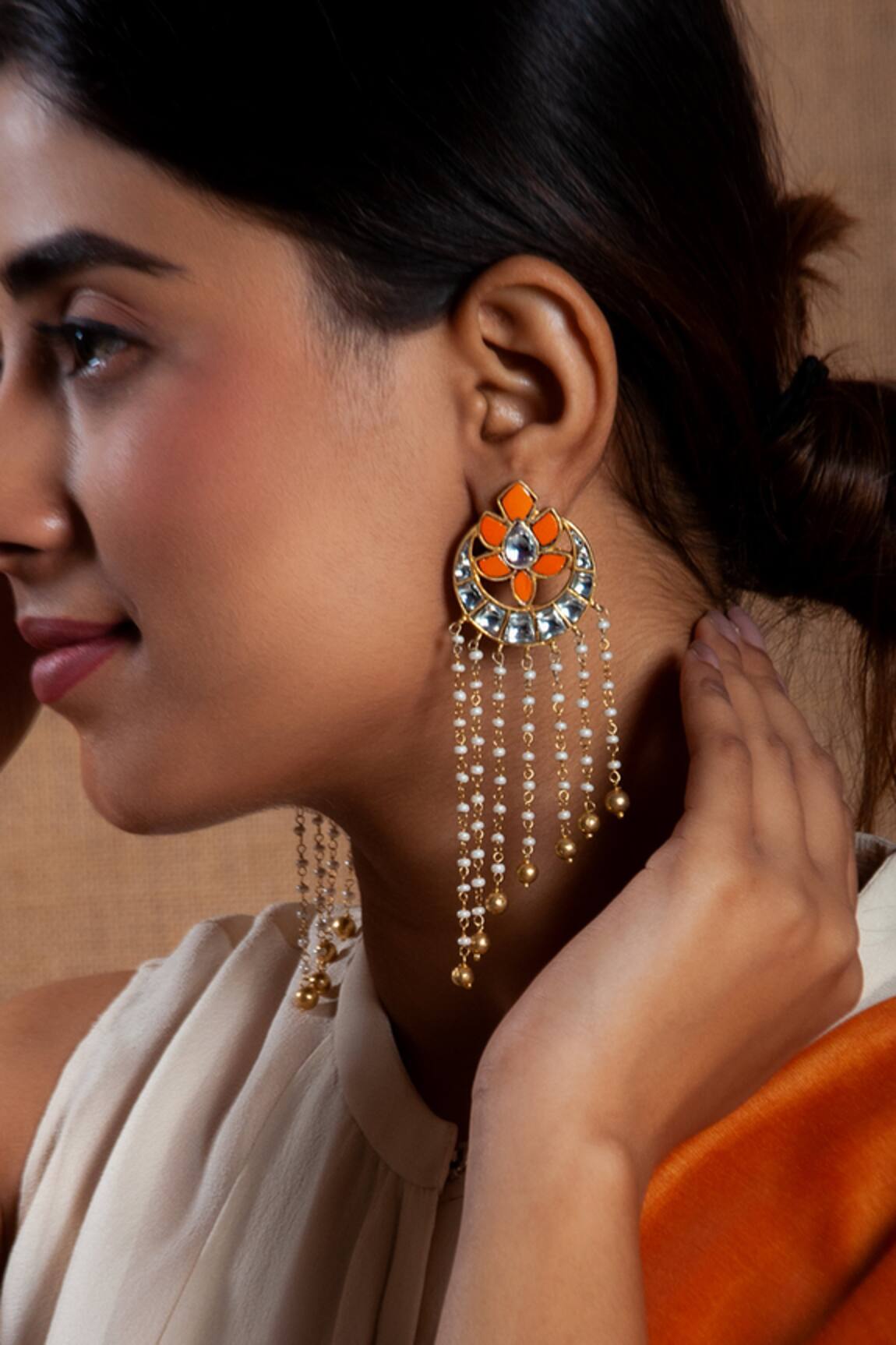 Neeta Boochra Flower Kundan Embellished Dangler Earrings