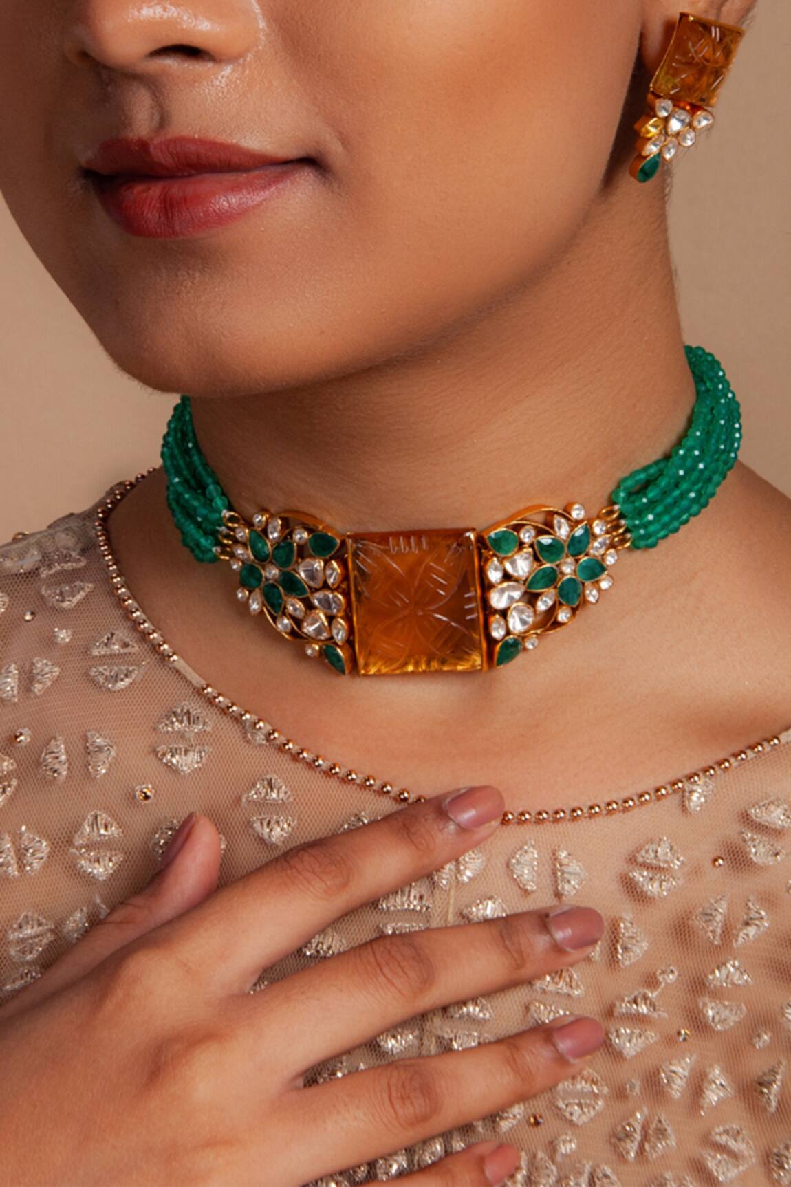 Neeta Boochra Bead Embellished Pendant Choker