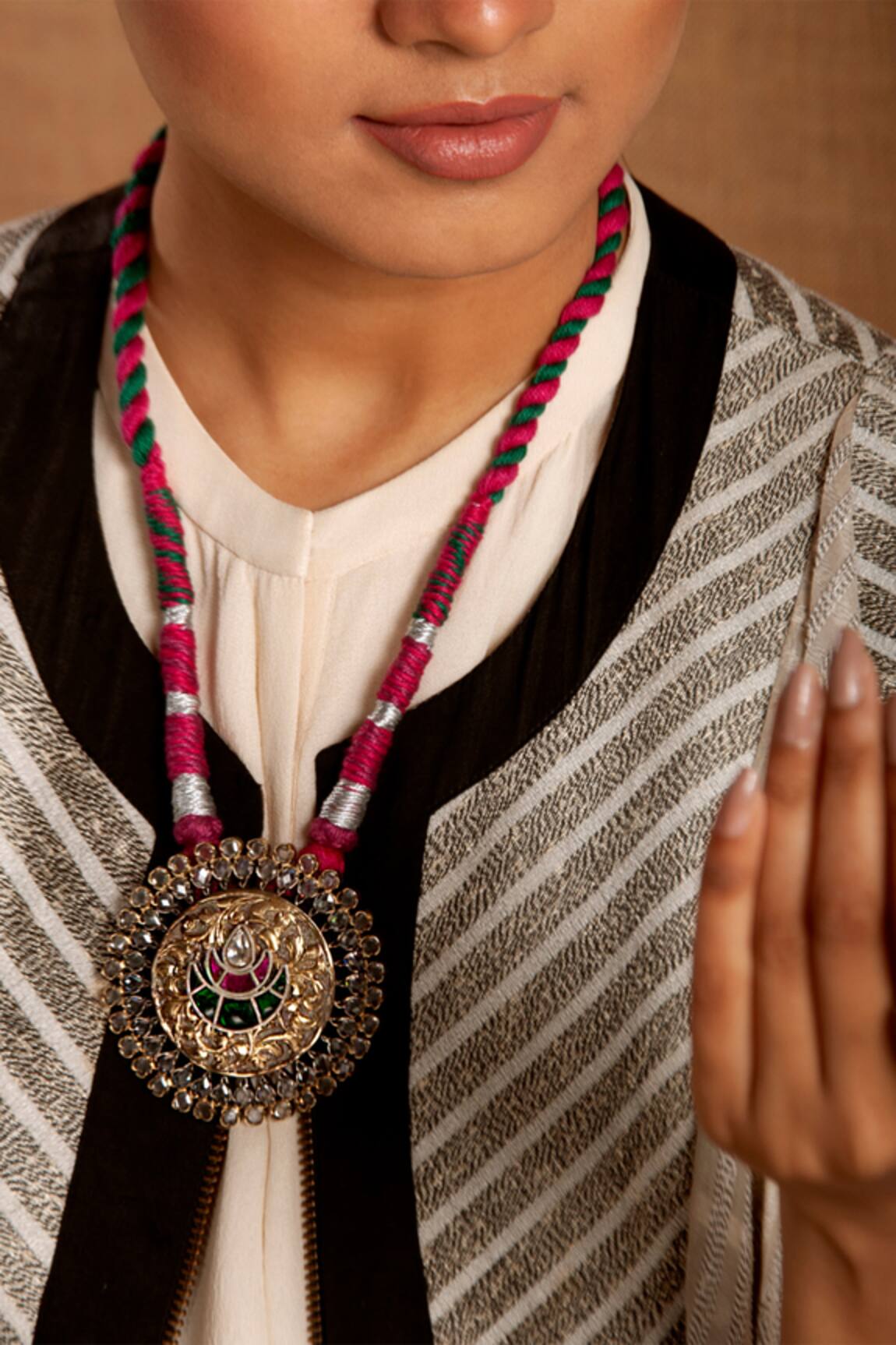 Neeta Boochra Crystal Embellished Pendant Necklace