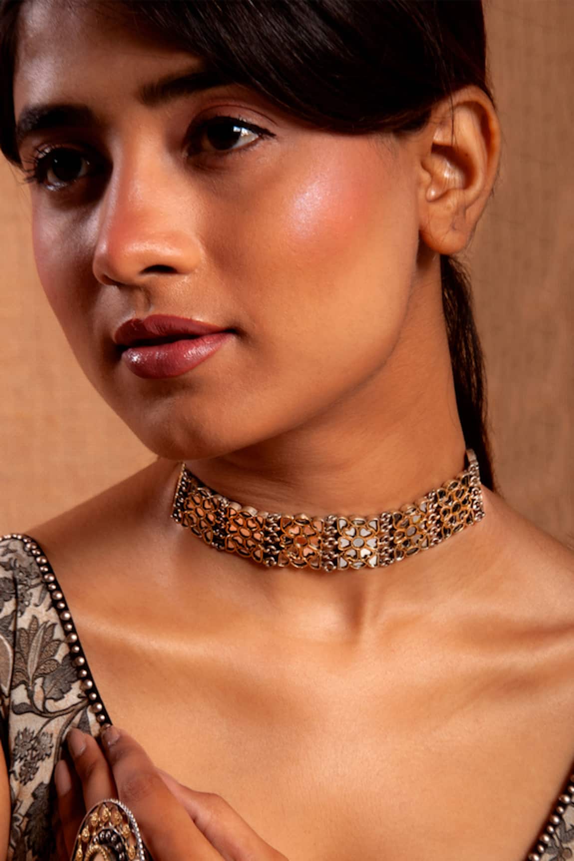 Neeta Boochra Mirror Studded Choker Necklace