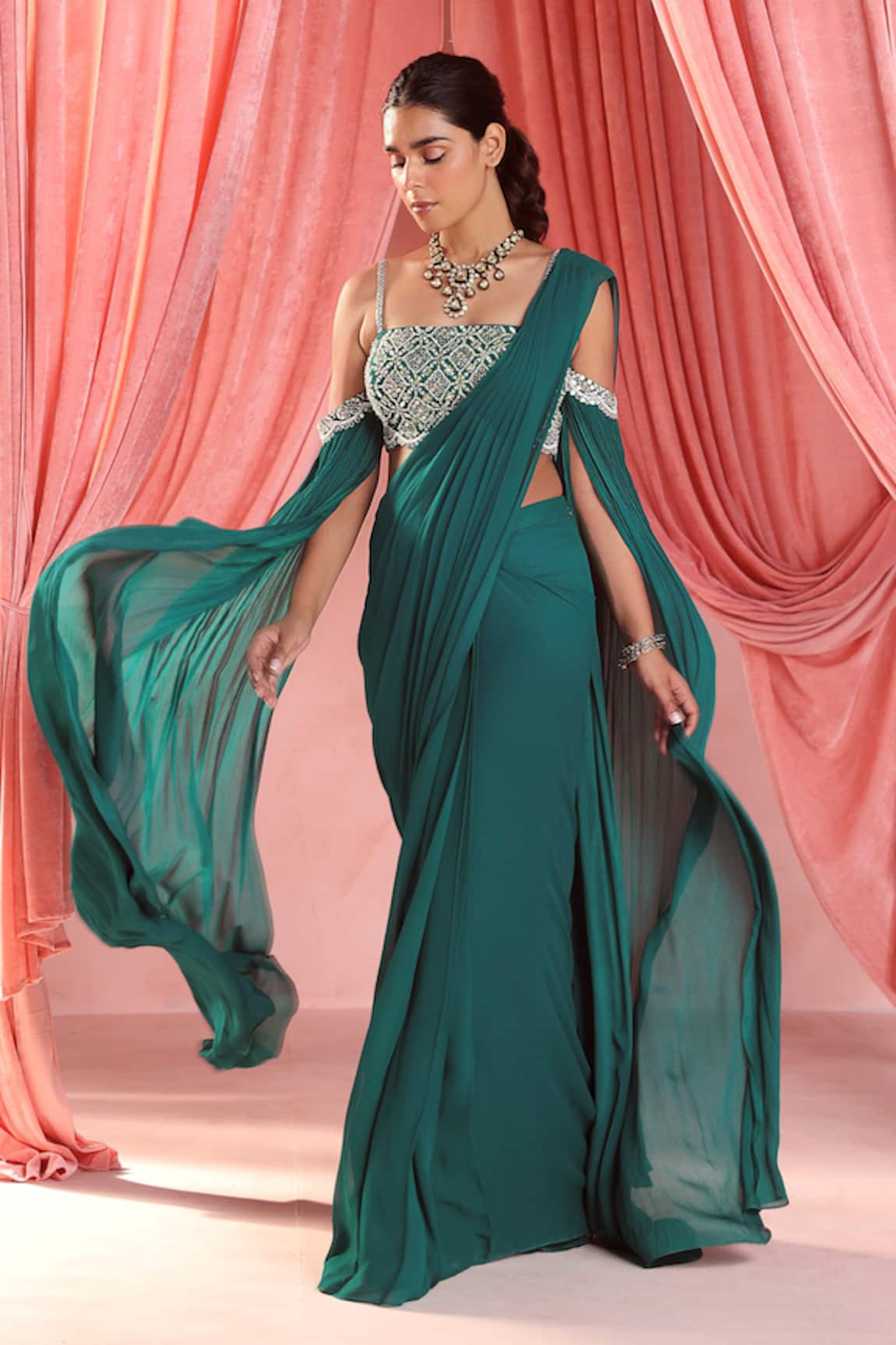 Seema Thukral Adriana Embellished Pre-Draped Saree With Blouse 
