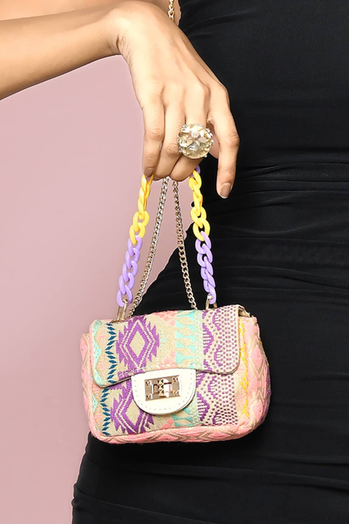 Adara Khan Mini Boho Geometric Woven Sling Bag