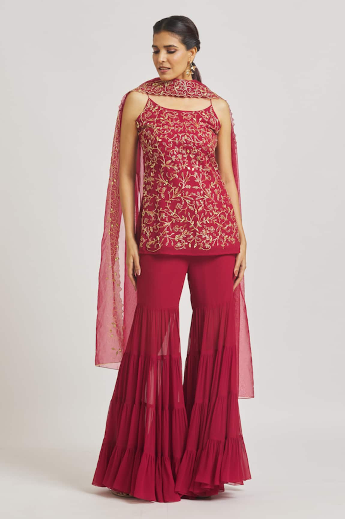 Asaga Floral Vine Embroidered Kurta Sharara Set