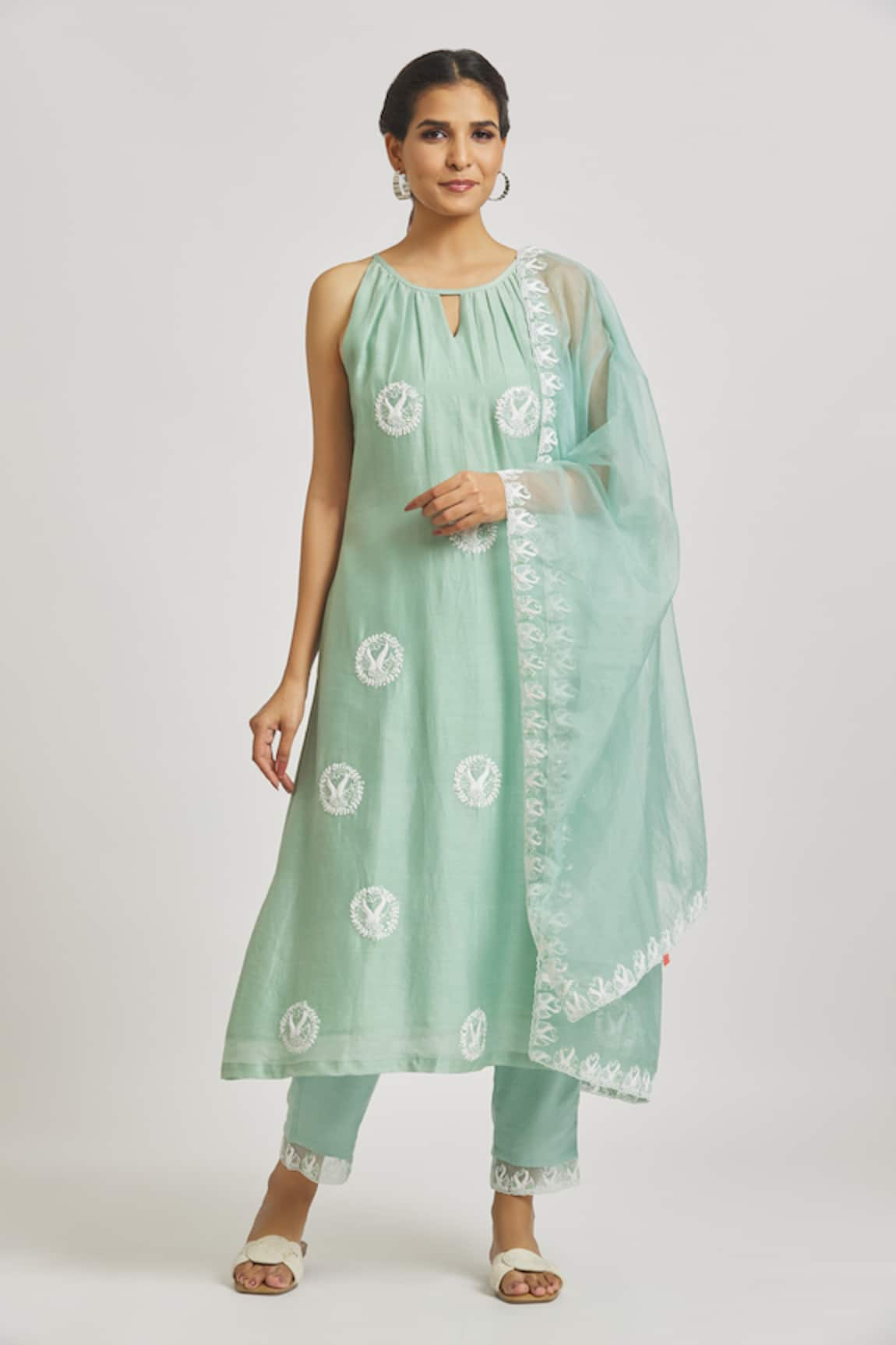 Asaga Peacock Embroidered Silk Kurta Set