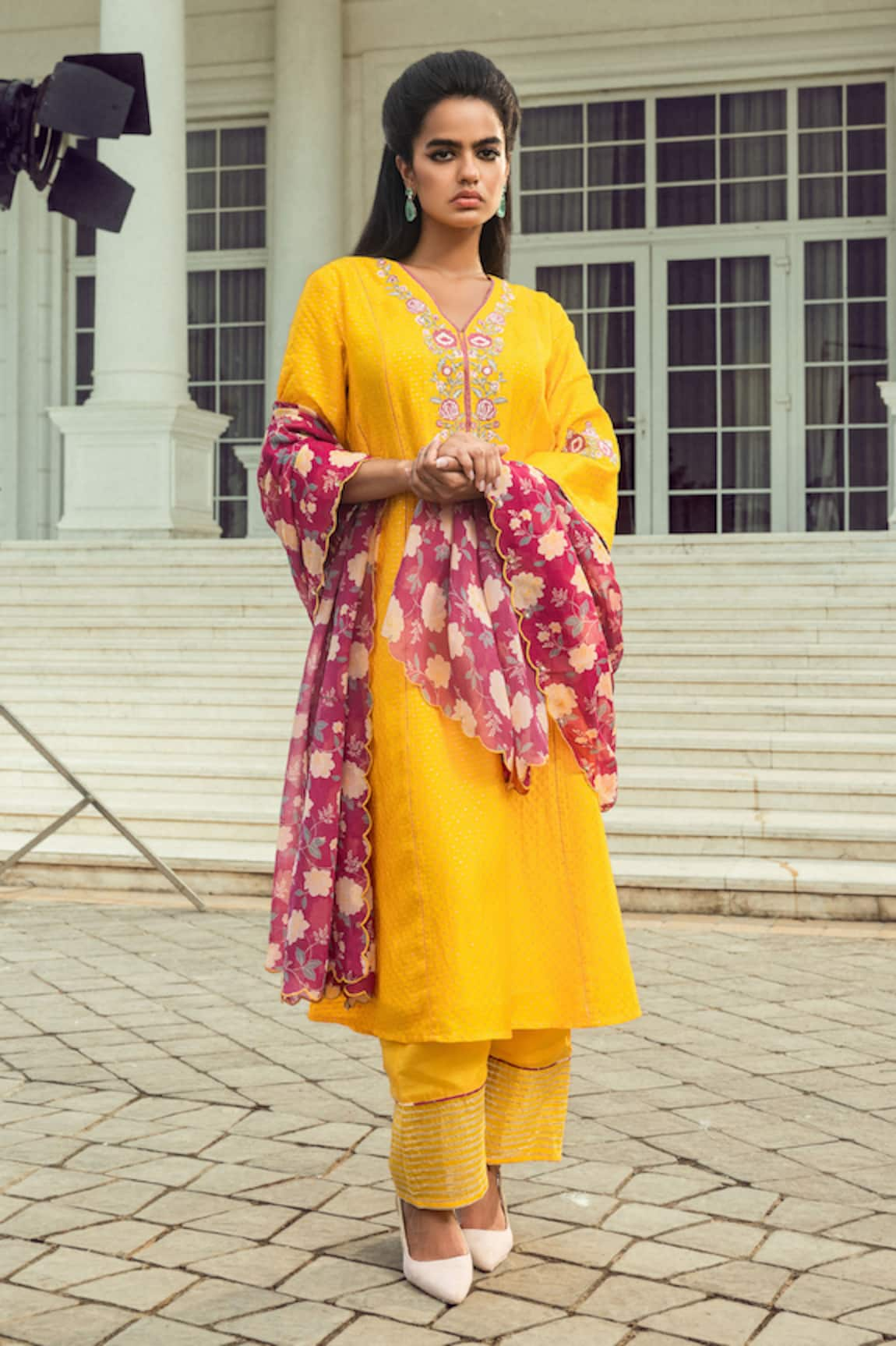 Dohr India Gurleen Jacquard A-Line Kurta Palazzo Set