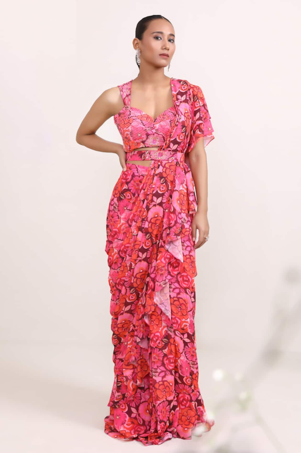 Miku Kumar Daffodil Printed Pre-Draped Saree With Blouse 