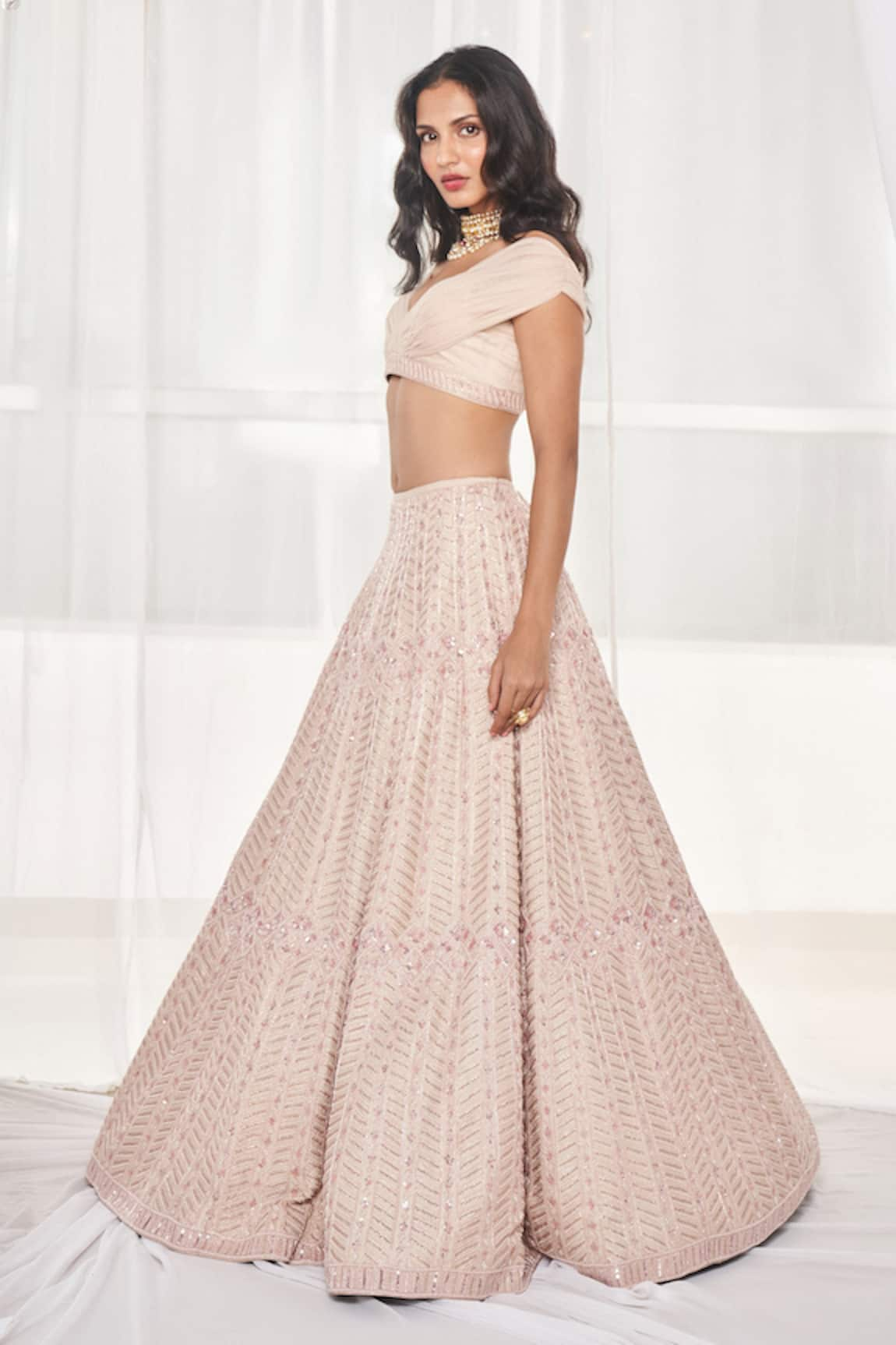 Disha Muchhala Off-Shoulder Blouse & Embroidered Bridal Lehenga Set