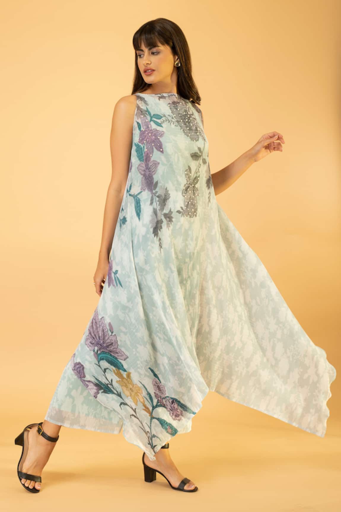 PREETI MEHTA Botanical Print Kaftan & Palazzo Set 