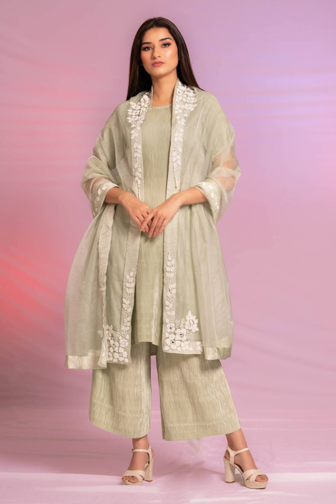 Preeti Mehta Pleated Plain Kurta Palazzo Set 