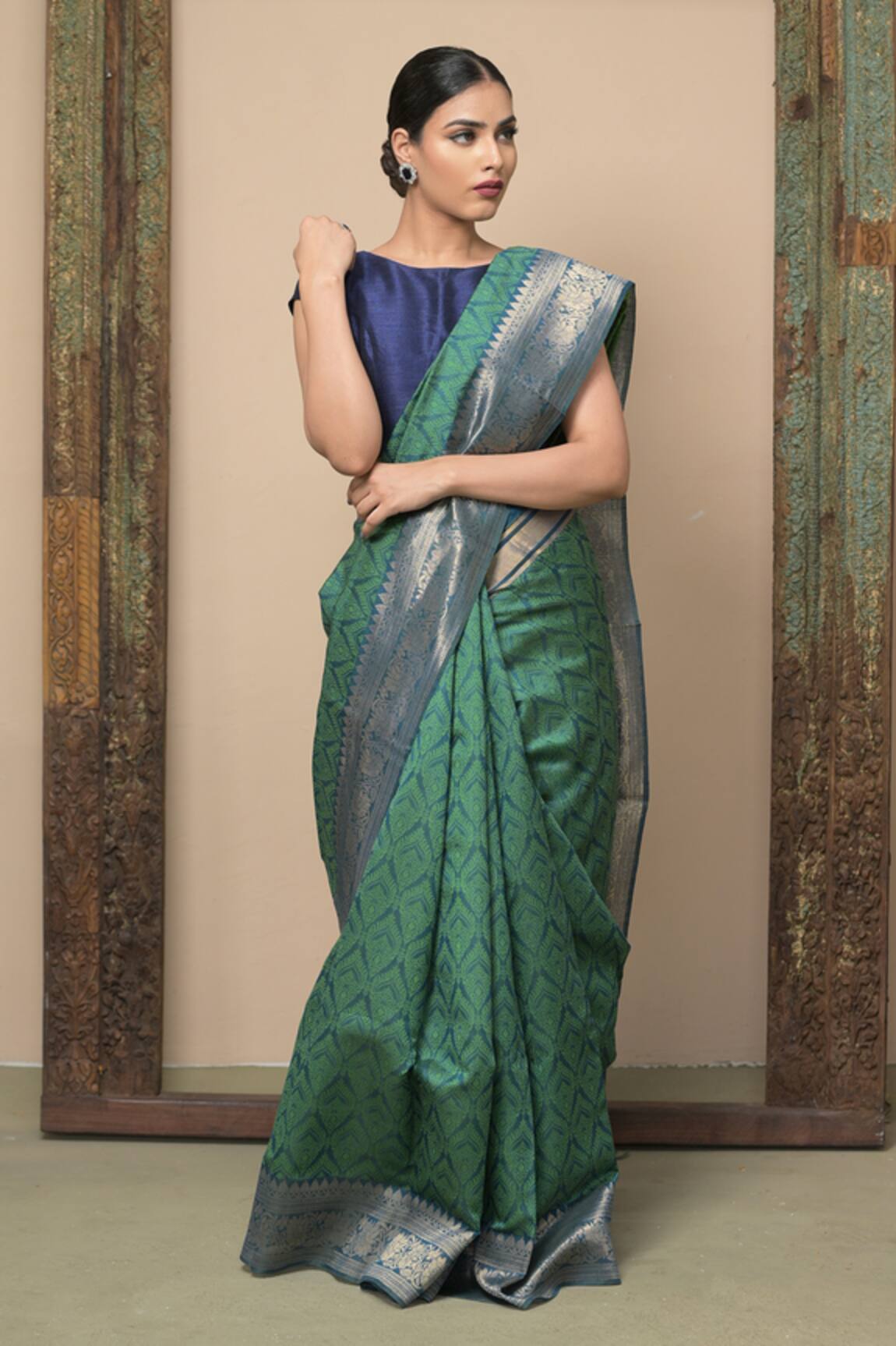 Dusala Brahmi Floral Woven Saree With Running Blouse