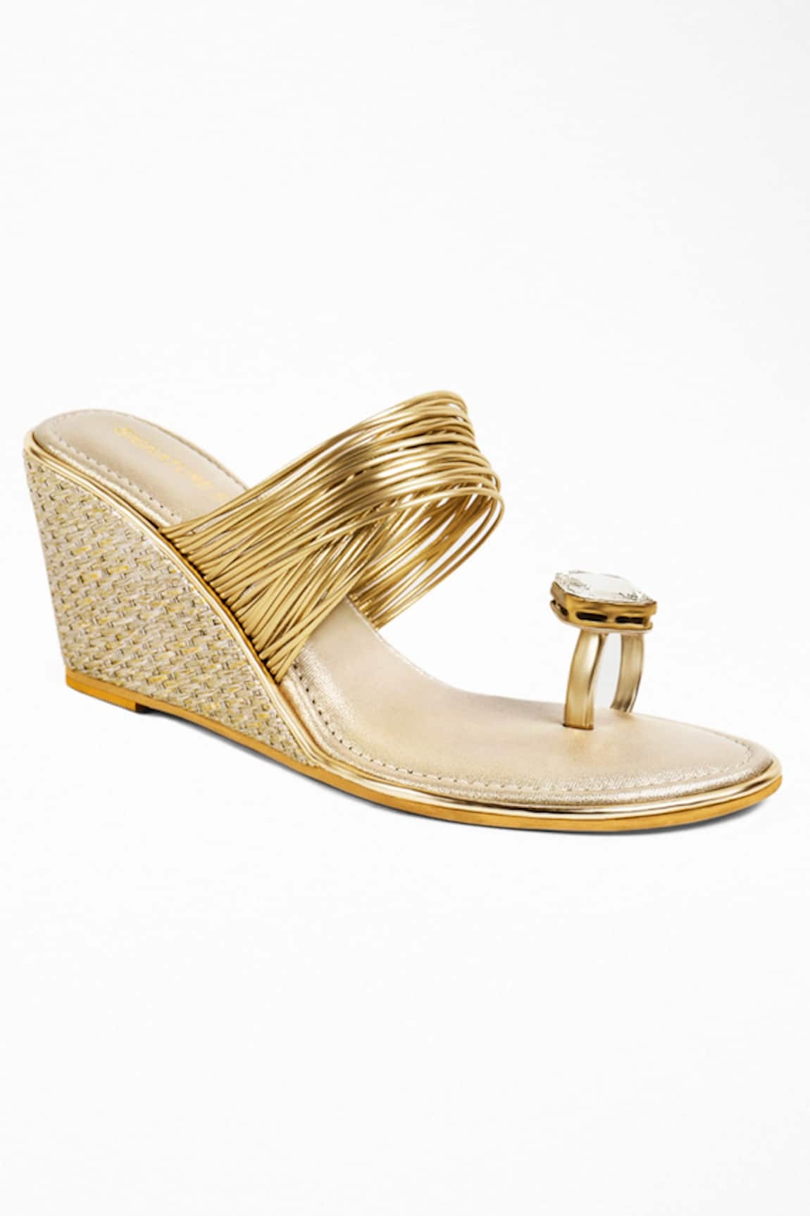 Signature Sole Chudi Metallic Strap Block Wedges