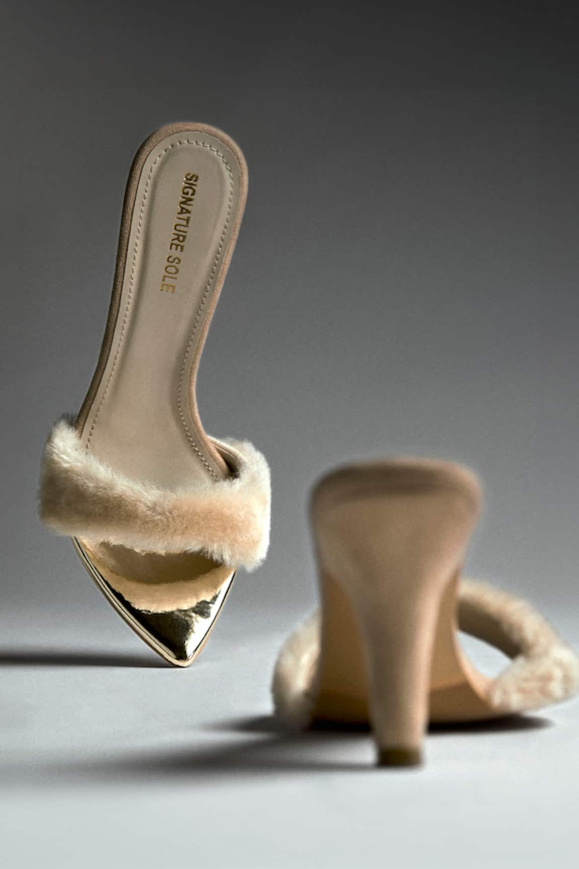 Signature Sole Faux Fur Strap Pencil Heels