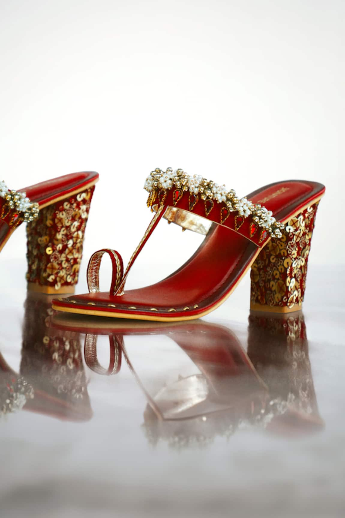 Signature Sole Embroidered Kolhapuri Leather Block Heels