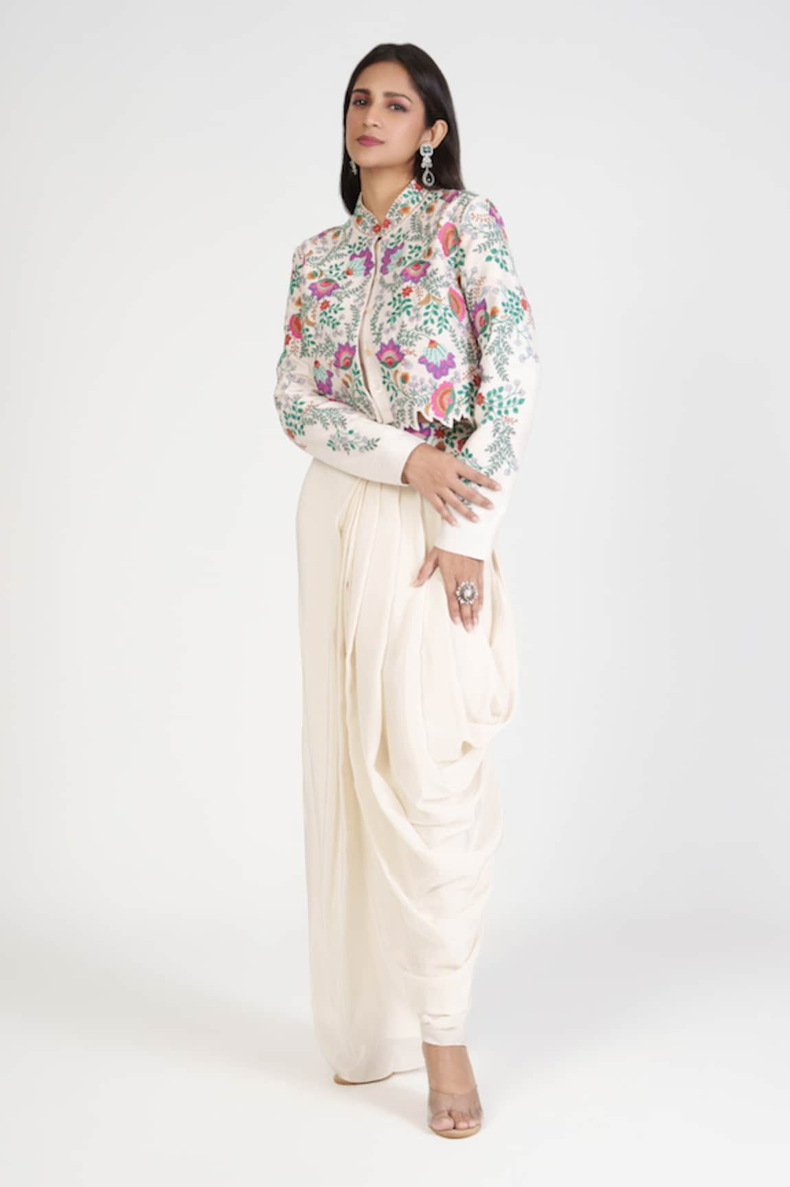 Rishi and Soujit Thread Embroidered Jacket Dhoti Pant Set