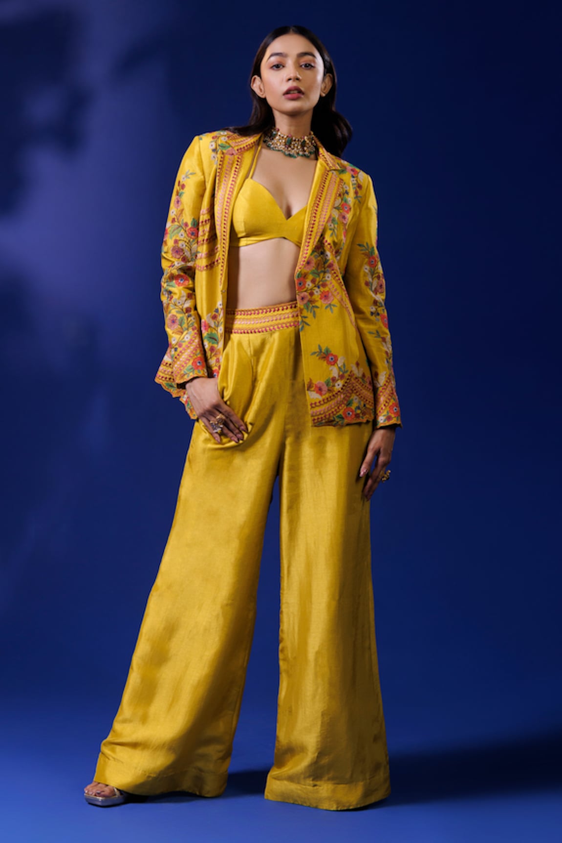 Rishi and Soujit Thread Embroidered Silk Blazer Pant Set