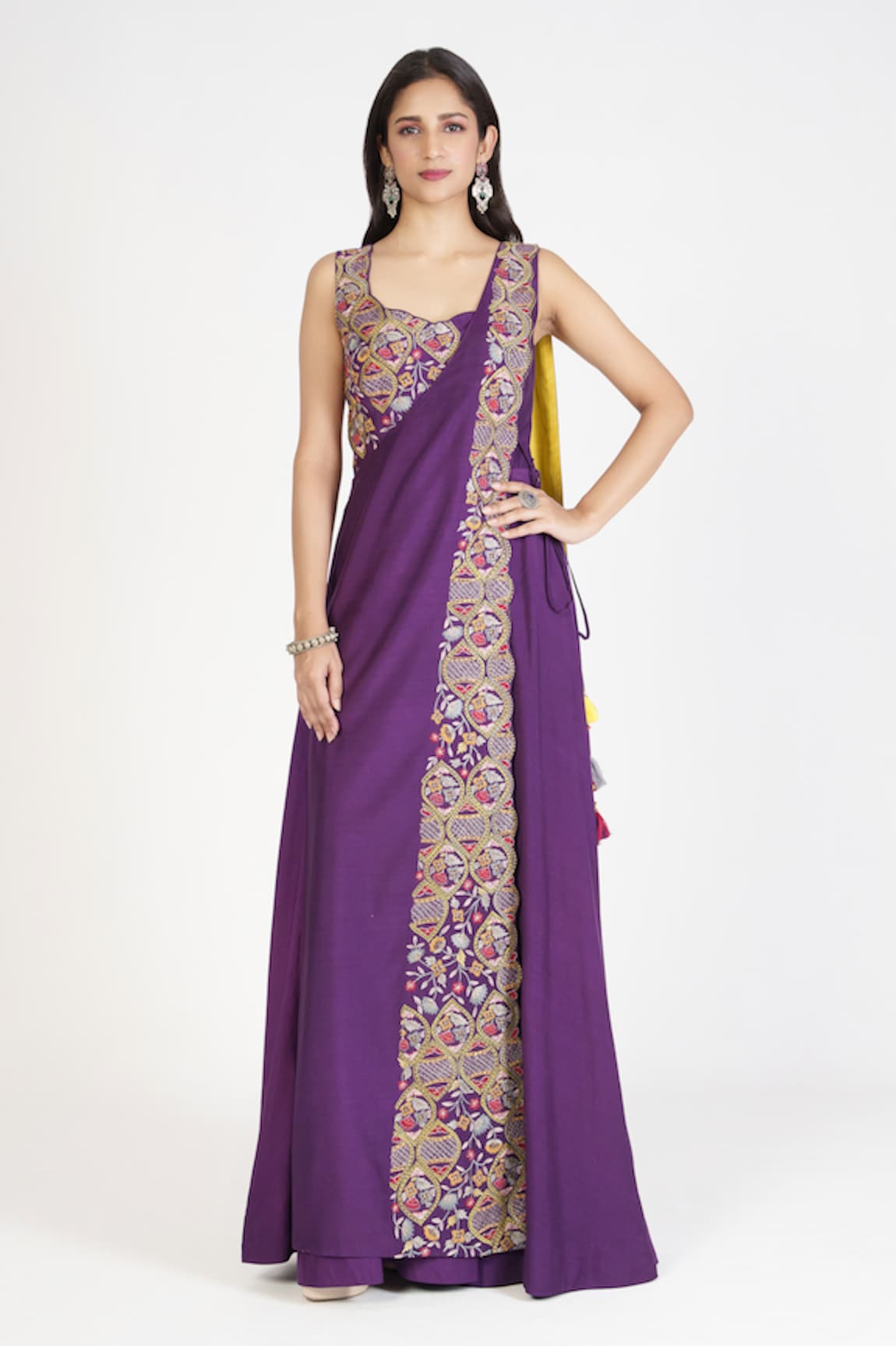 Rishi and Soujit Cotton Silk Embroidered Draped Jumpsuit