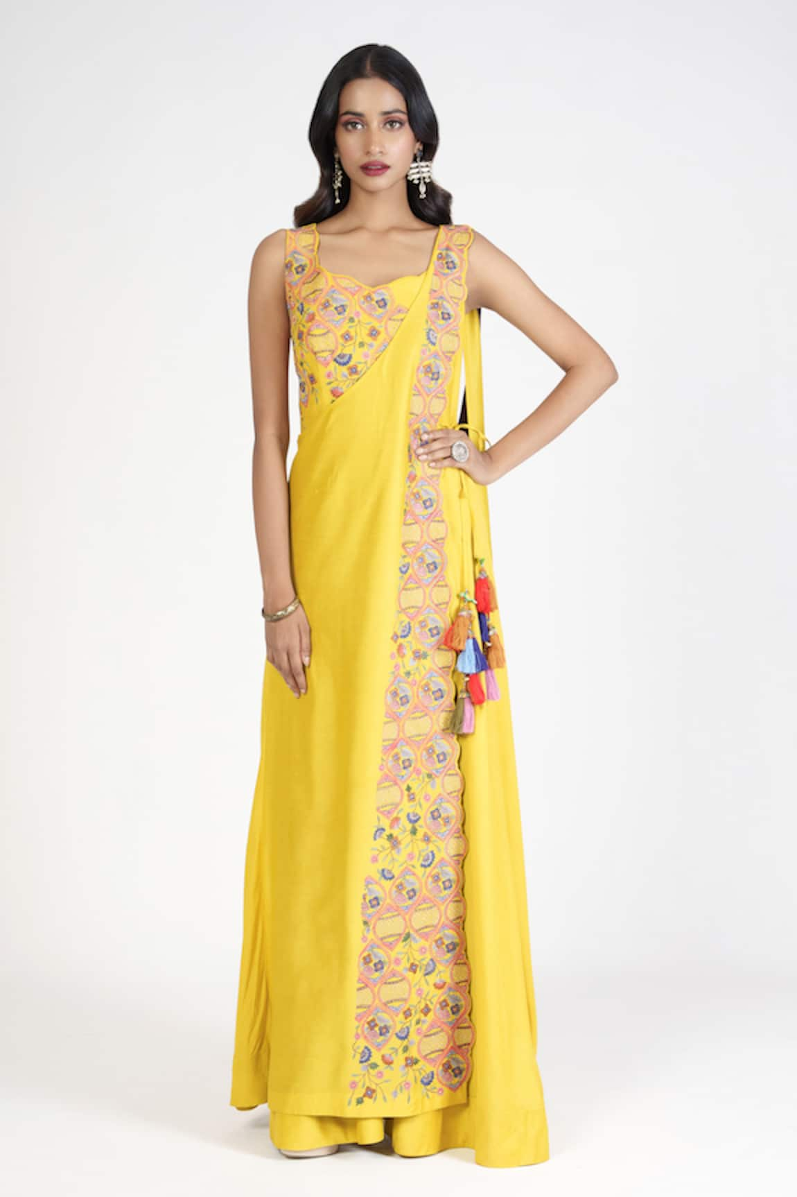 Rishi and Soujit Cotton Silk Thread Embroidered Draped Jumpsuit