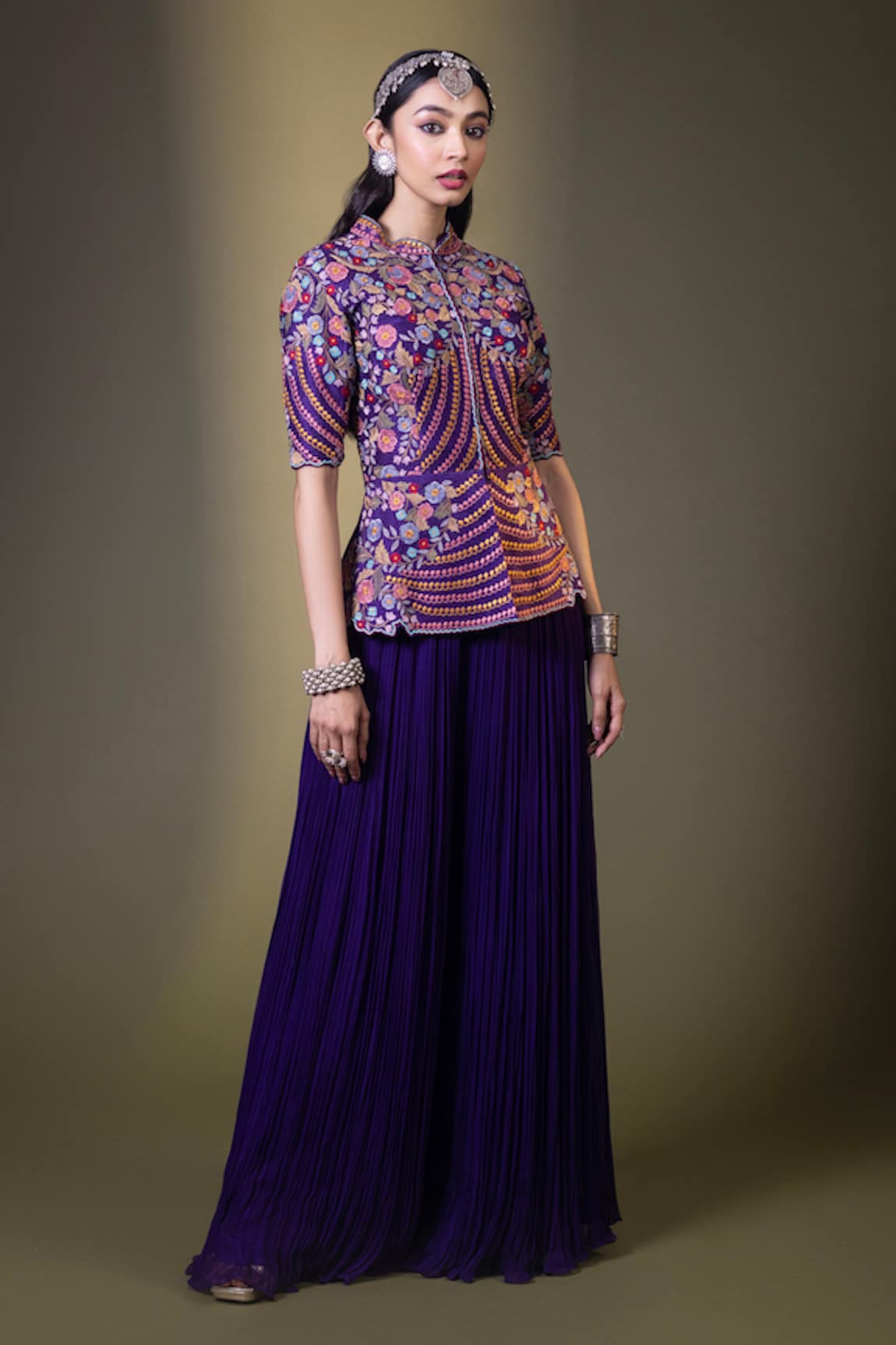 Rishi and Soujit Thread Embroidered Peplum Top & Pant Set