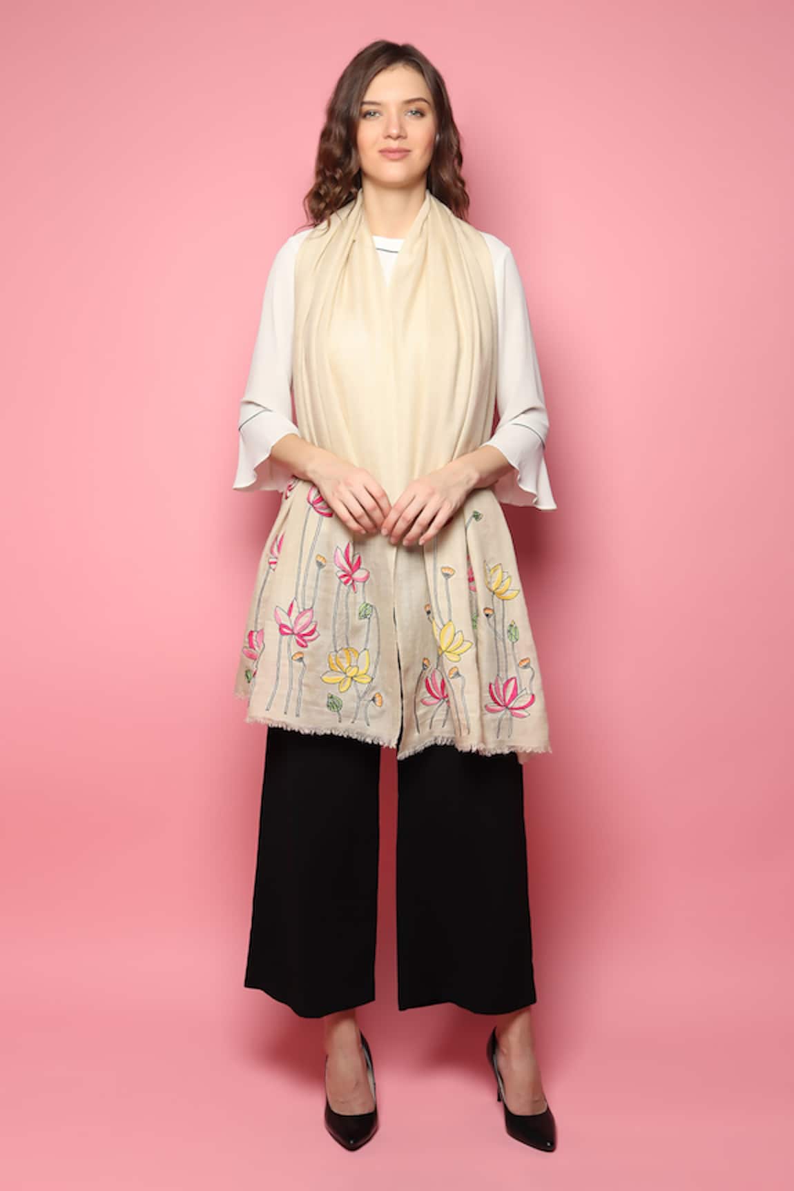 Modarta Floral Hand Embroidered Shawl 
