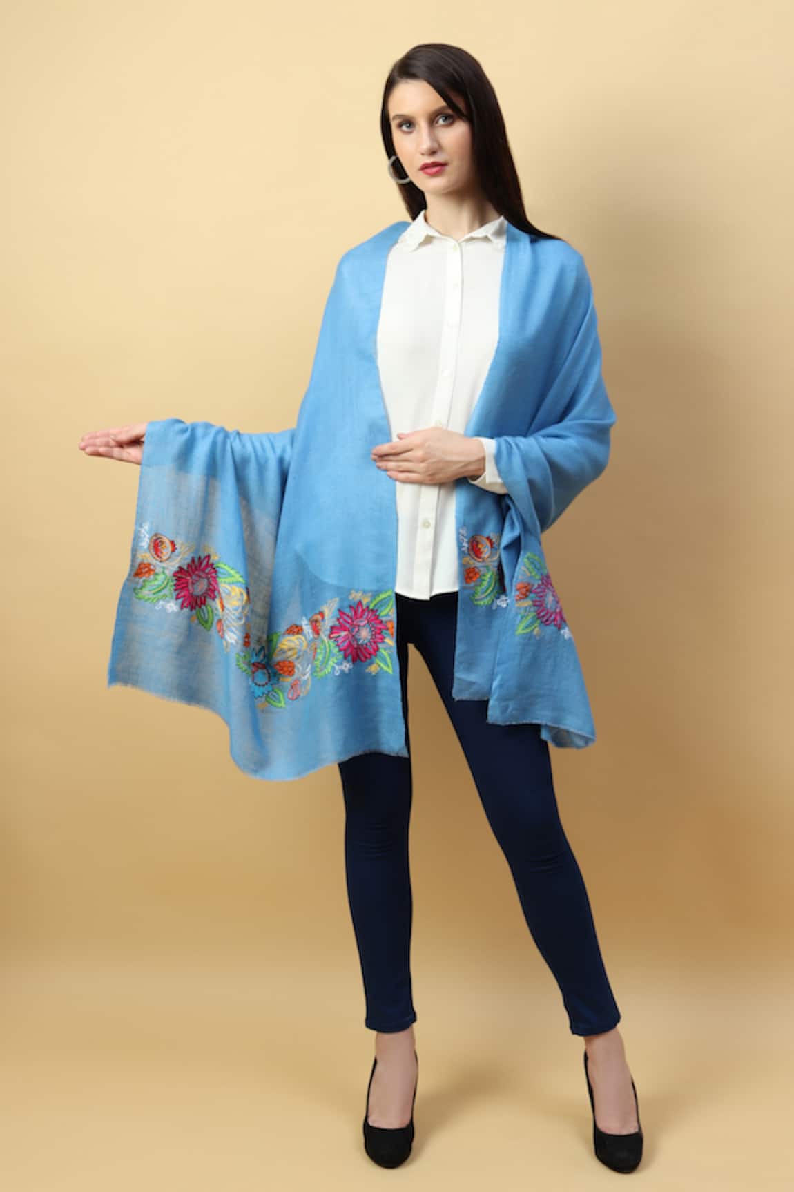 Modarta Hand Embroidered Pure Pashmina Shawl 