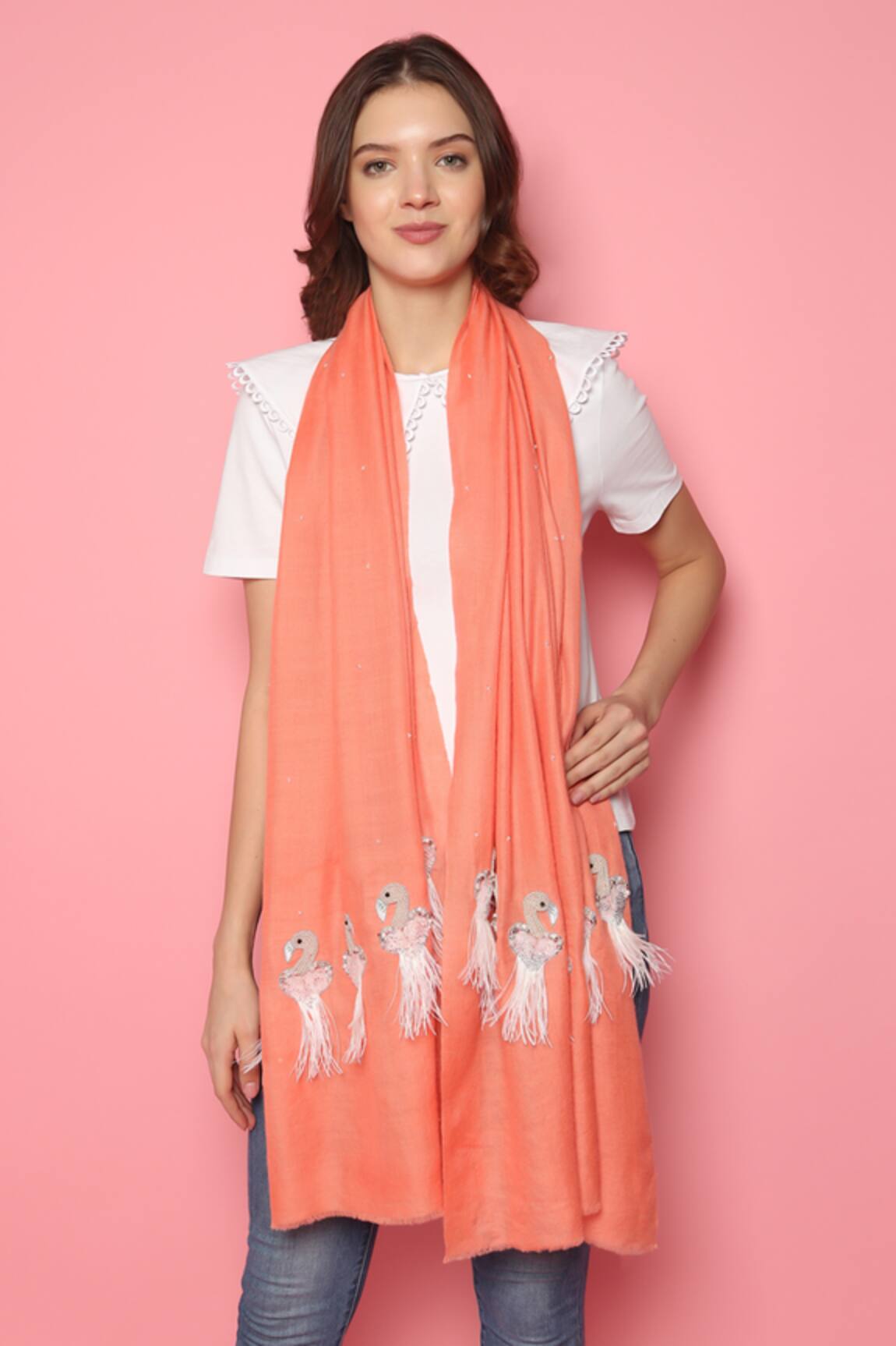 Modarta Feather Bird Embellished Pashmina Shawl 