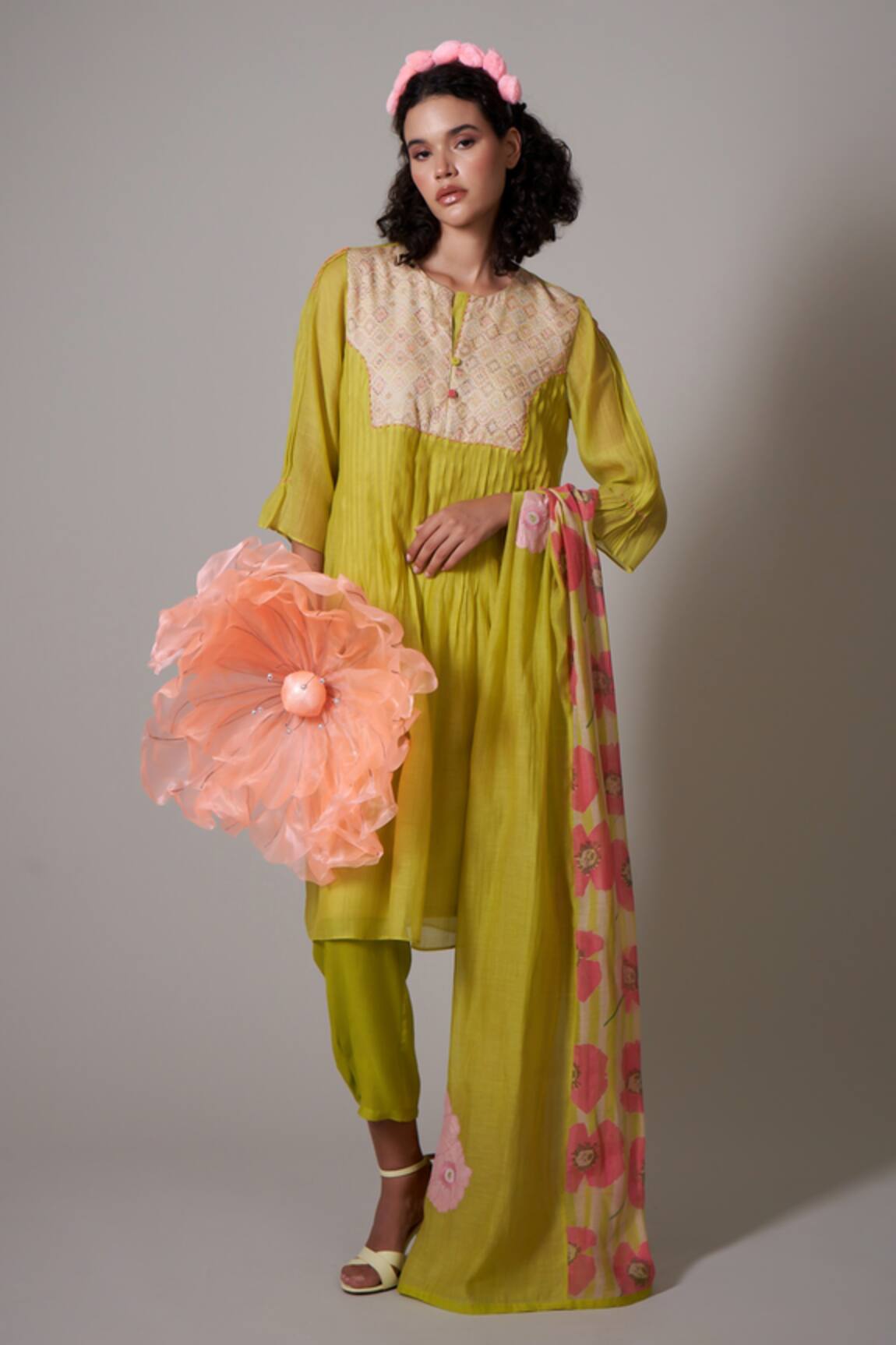 Priti Prashant Sayuri Handwoven Pleated Kurta With Pant 