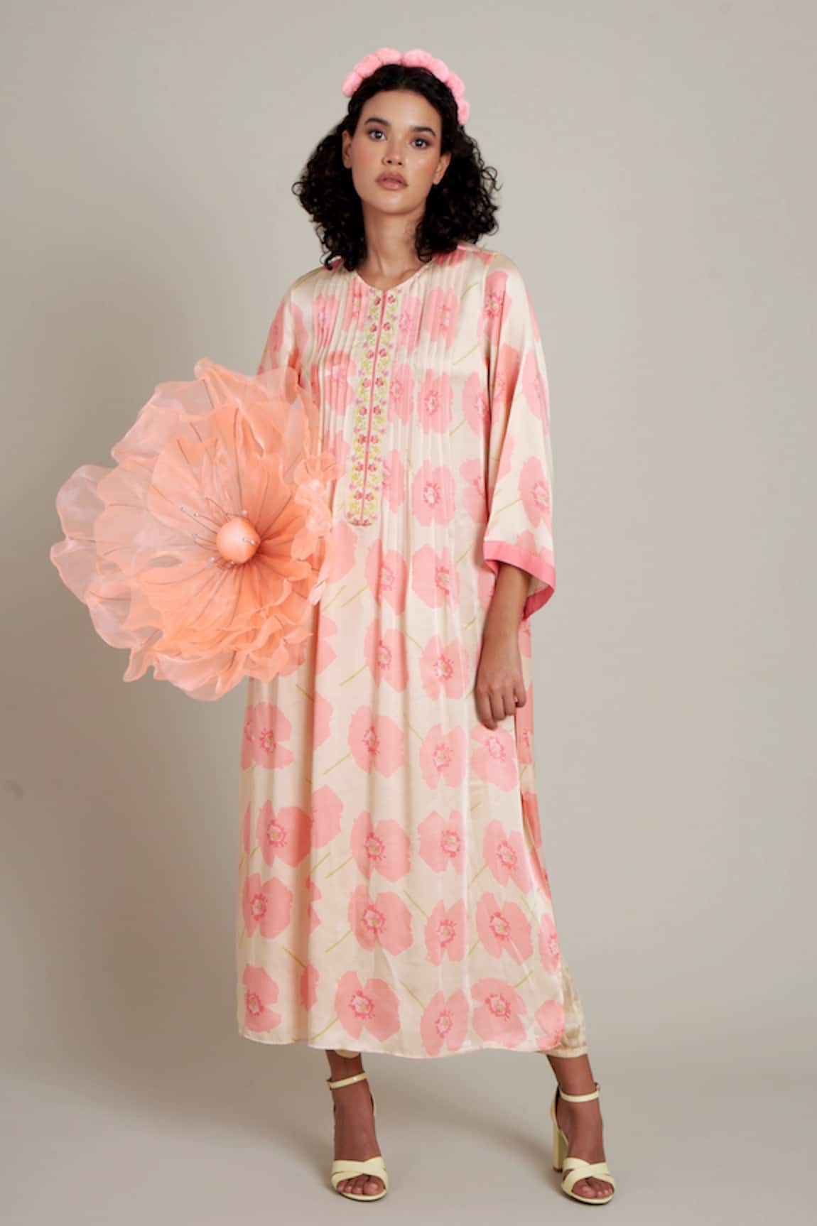 Priti Prashant Kiku Poppy Floral Print Kaftan Dress 