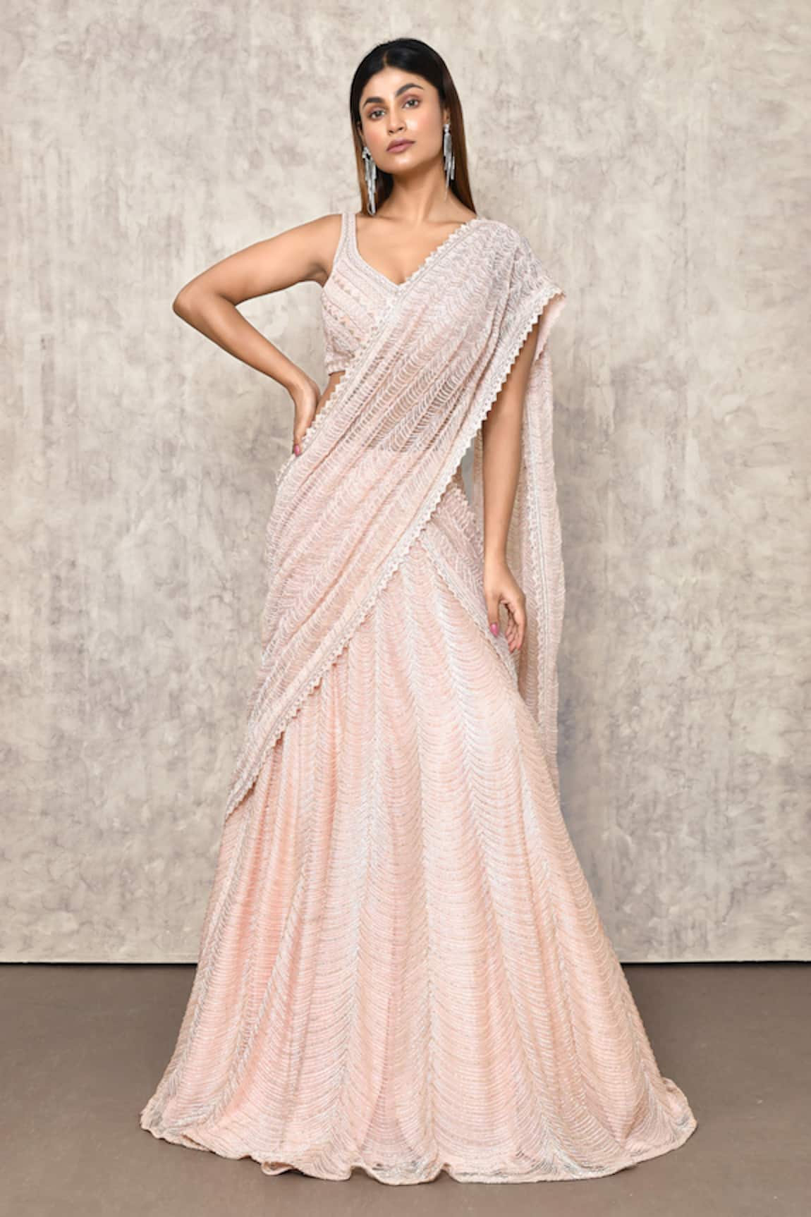 Ritika Mirchandani Scallop Embroidered Lehenga Saree With Blouse 