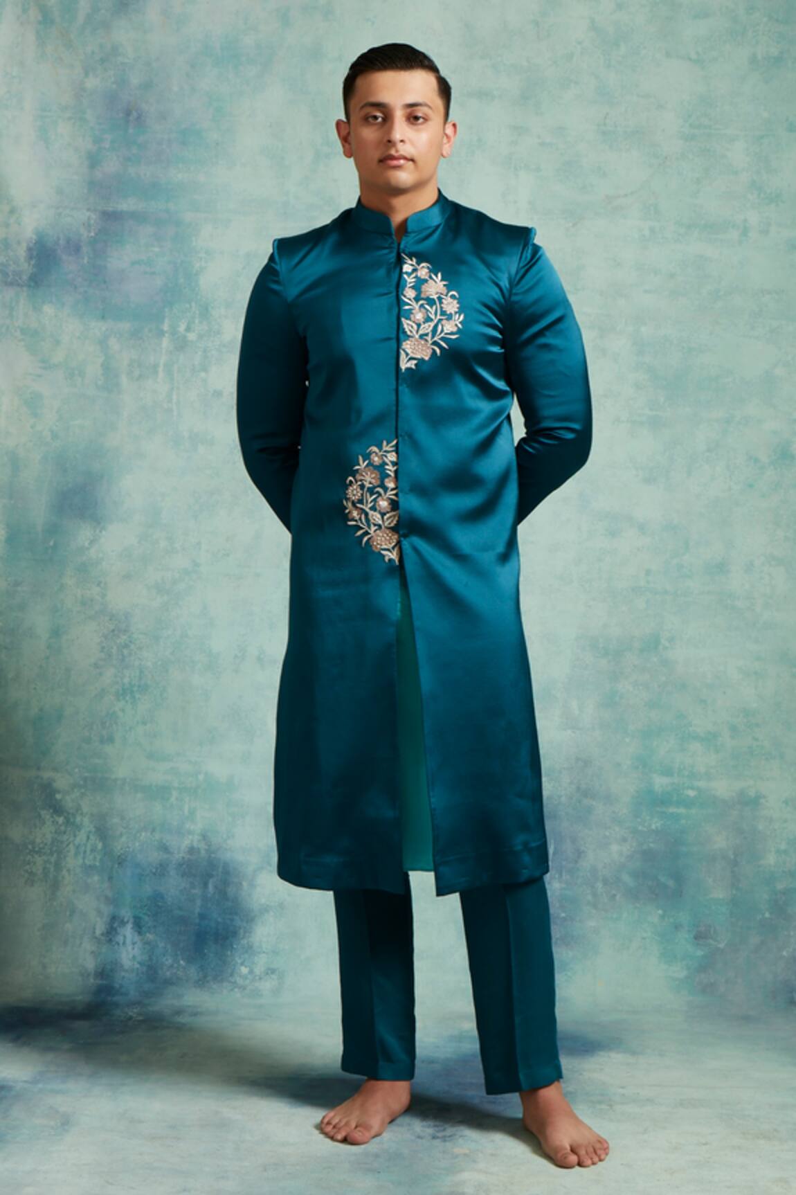 Vedika Soni Placed Floral Embroidered Sherwani Pant Set