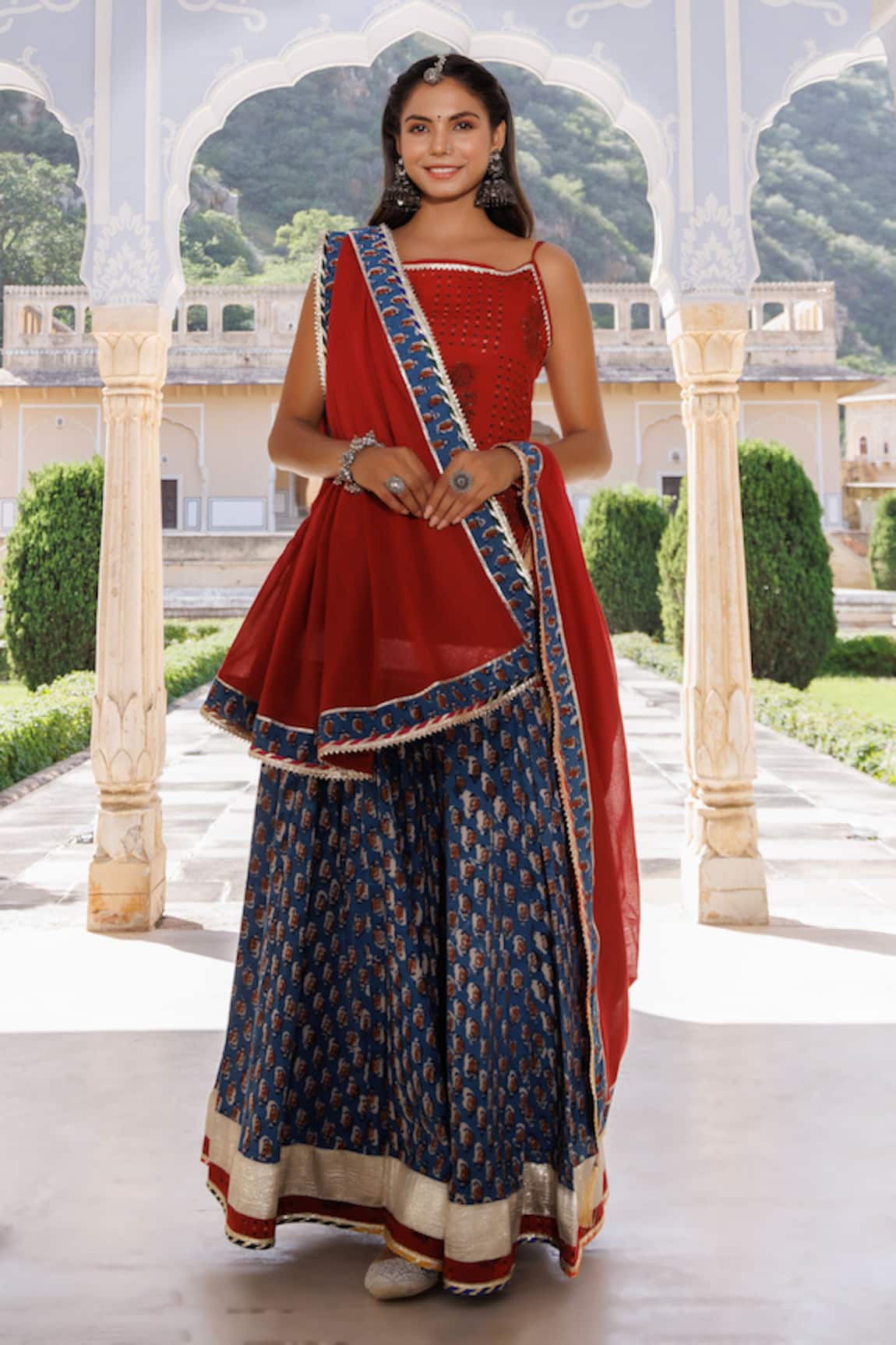 Geroo Jaipur Cotton Botanical Hand Block Print Kurta Skirt Set