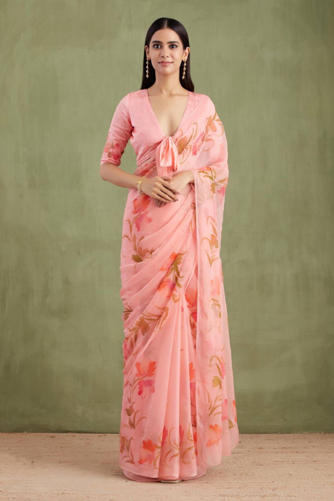Geroo Jaipur Blossom Hand Painted Saree With Unstitched Blouse Piece 
