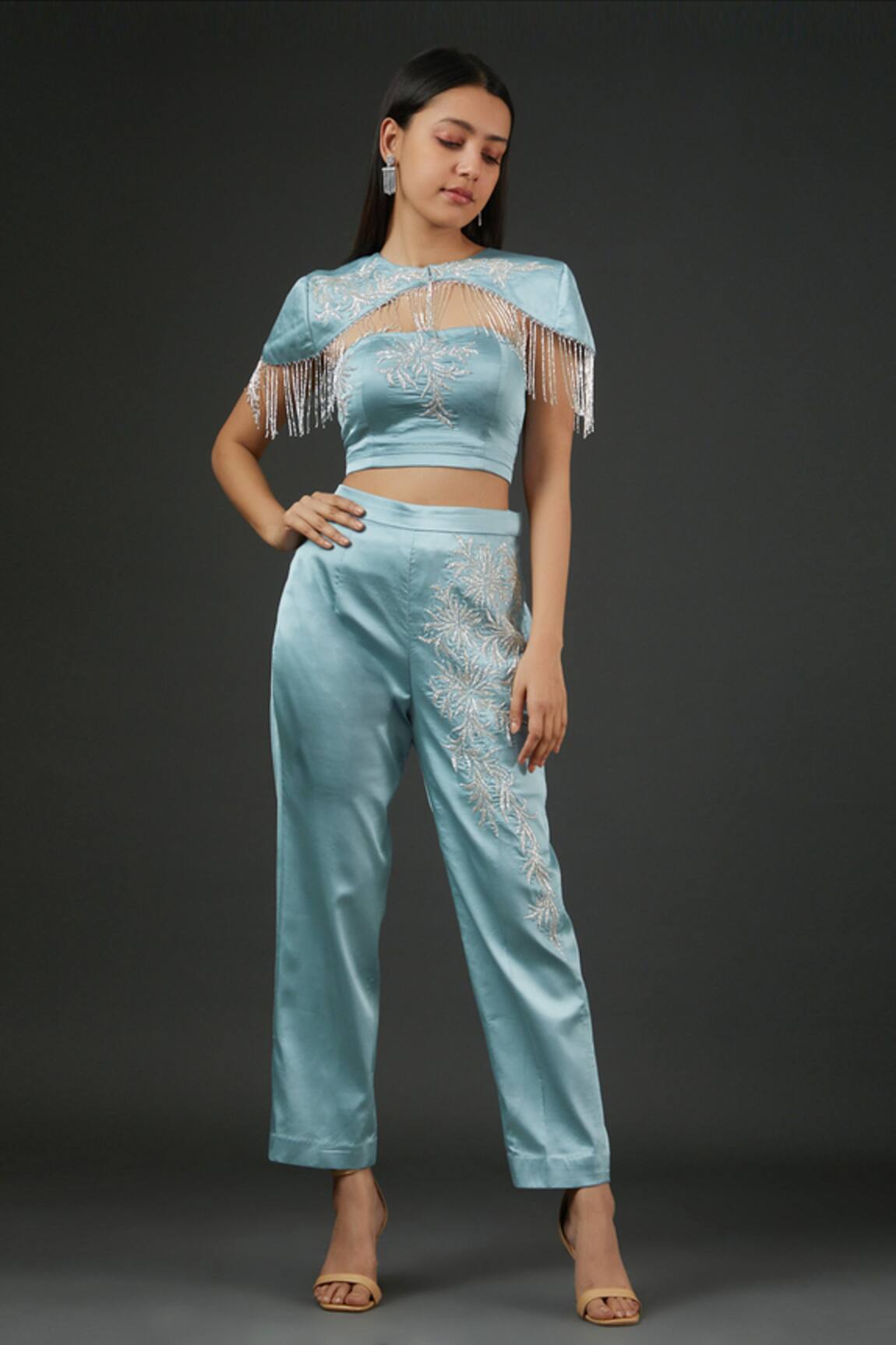 Vedika Soni Cutdana Embroidered Cape Pant Set