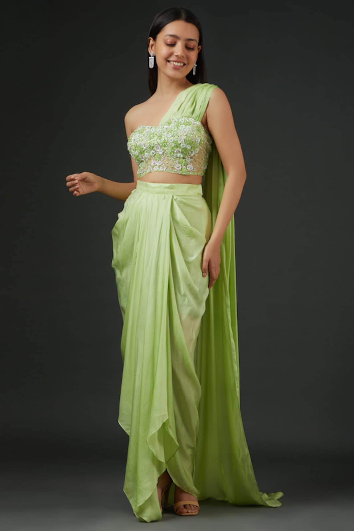 Vedika Soni Embroidered Draped Blouse & Draped Dhoti Skirt Set